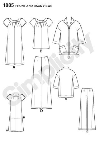 Simplicity 1885 Misses/Women's Pullover Dress or Tunic, Jacket and Pants