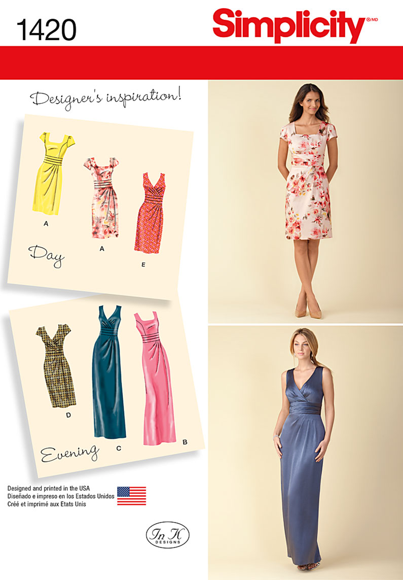 Simplicity 1420 Misses' Dress in Two Lengths with Bodice Variations