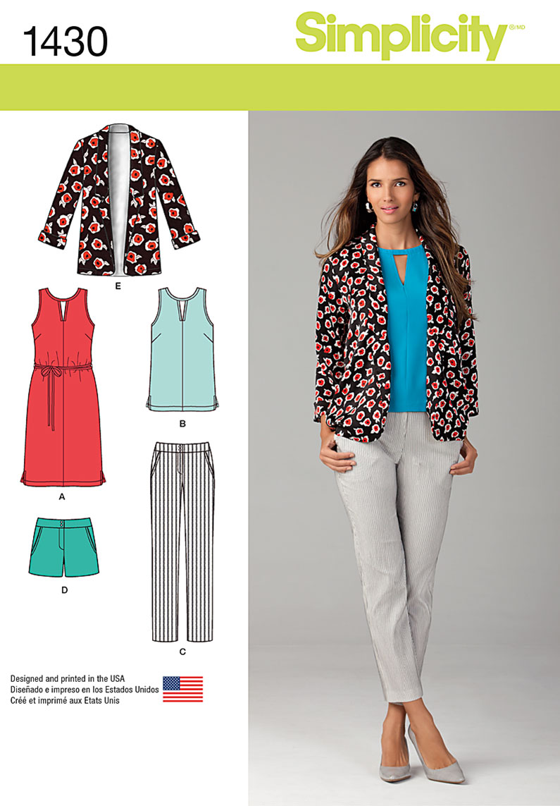 Simplicity 1430 Misses' Slim Pants, Shorts, Dress or Top and Jacket