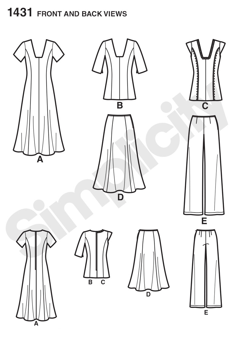 Simplicity 1431 Misses' and Miss Plus Dress or Tunic, Pants and Skirt