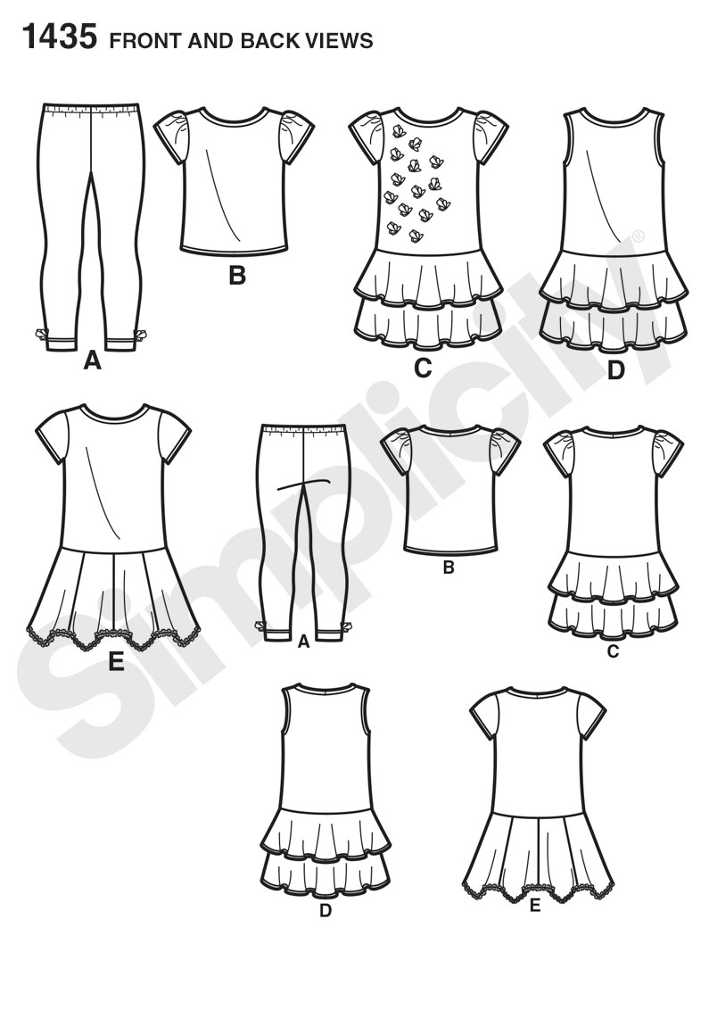 Simplicity 1435 Child's Knit Dresses, Top and Capri Leggings