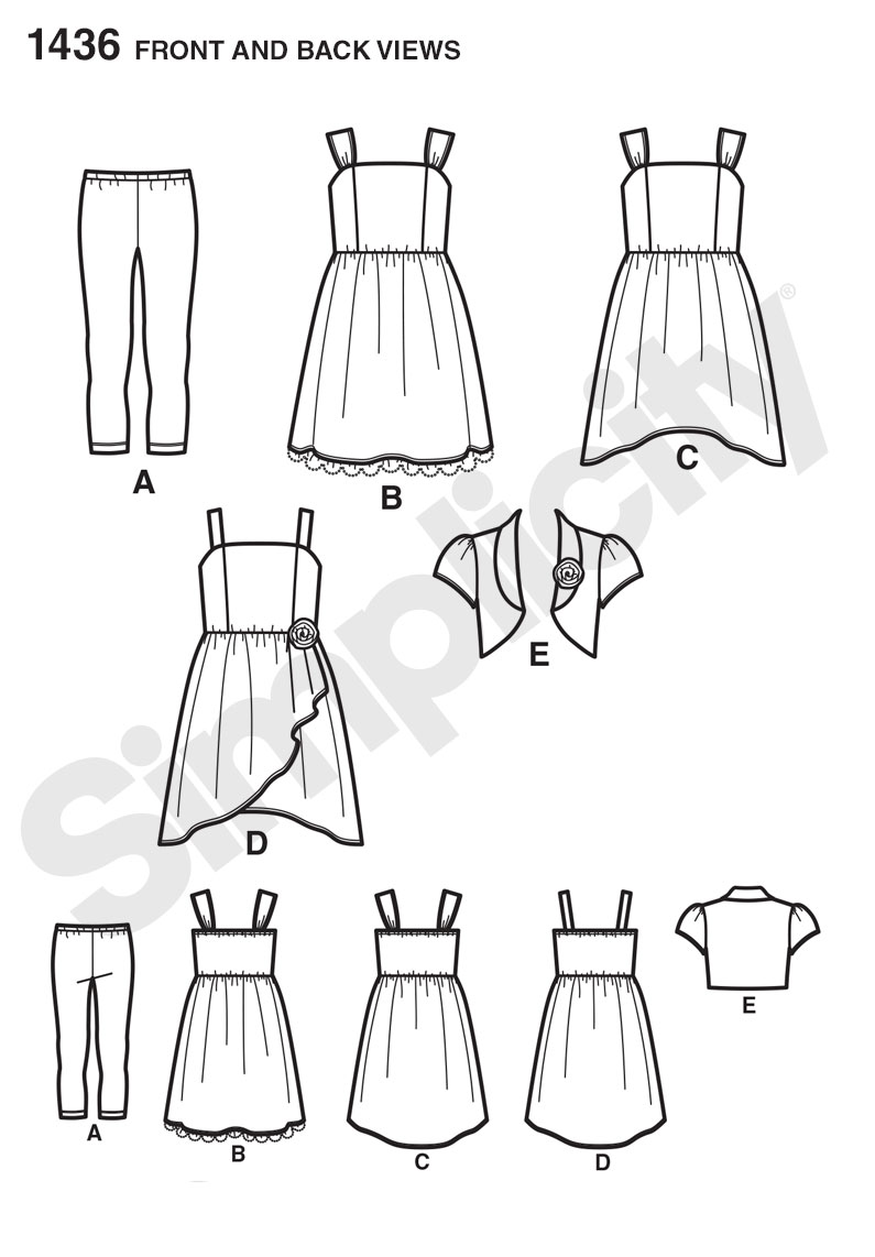 Simplicity 1436 Child's & Girls' Dress, Bolero & Knit Leggings