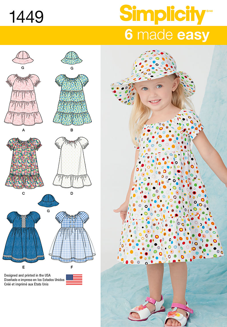 1 2 3  Sewing Pattern Simplicity 2430 Toddlers' Dress with Bodice & Trim 1/2 