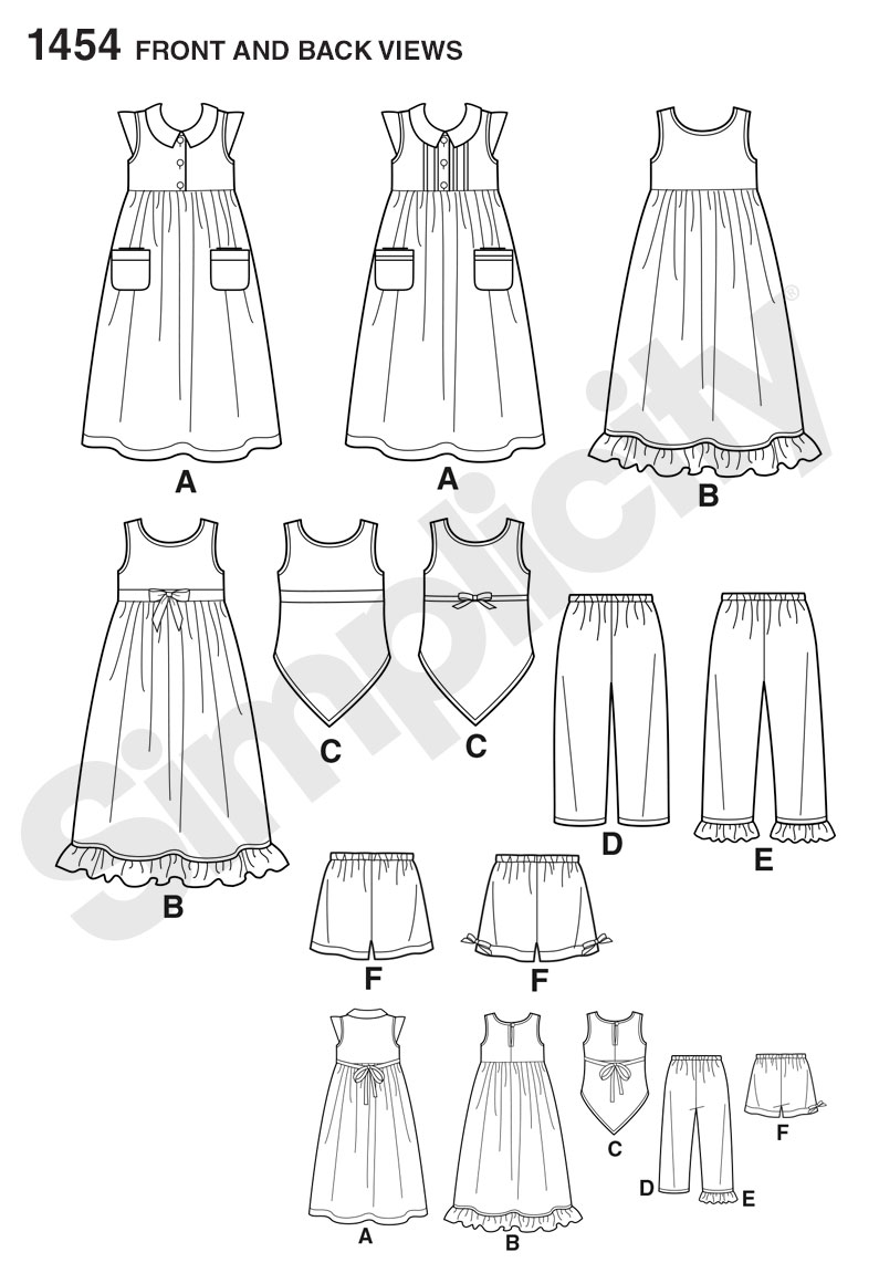 Simplicity 1454 Child's Dress, Slip Dress or Top and Pants or Shorts