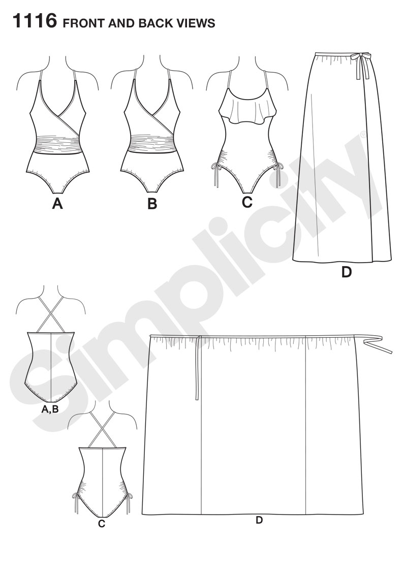 Simplicity 1116 Misses' and Plus Size Swimsuits and wrap skirt