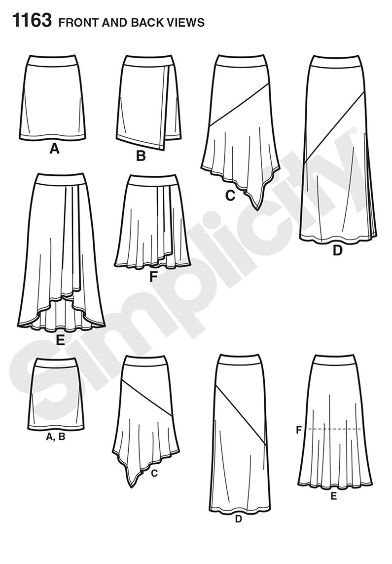 Simplicity 1163 Misses' Knit Skirts with Length Variations