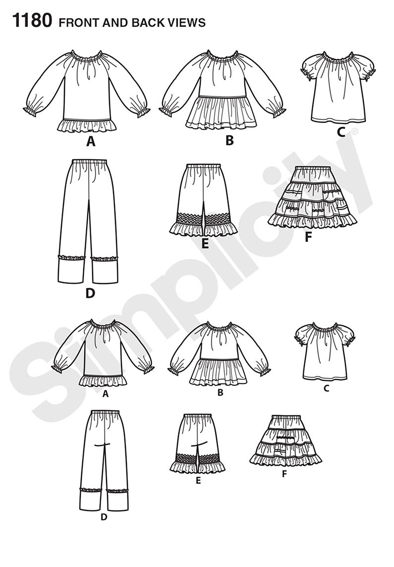 Simplicity 1180 Child's and Girls' Tops, Pants in Two Lengths and Skirt