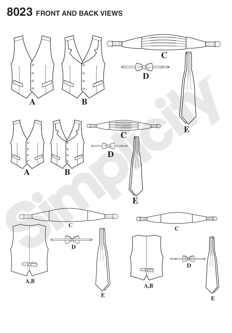 Simplicity 8023 Boys' and Men's Vest, Bow-tie, Cummerbund and Ascot