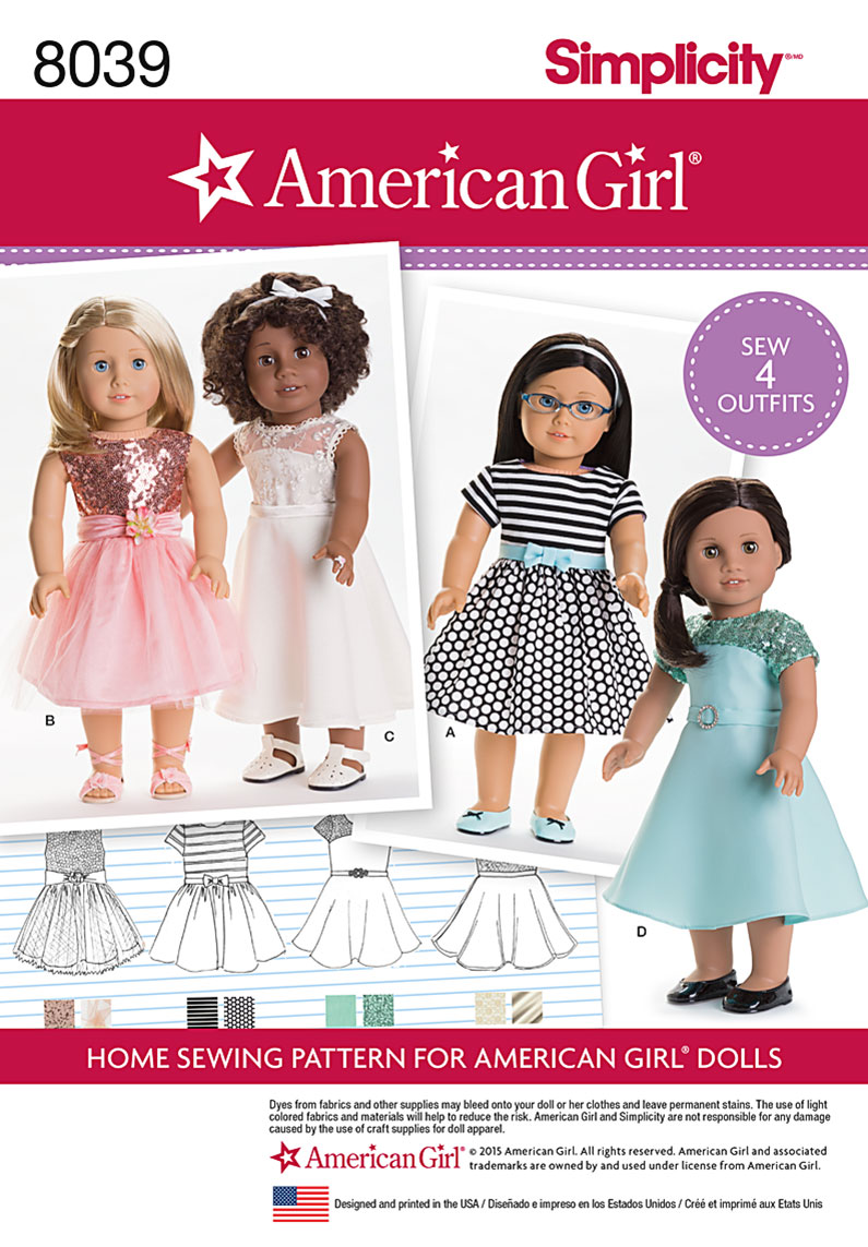 Simplicity 8039 American Girl Doll Clothes for 18 Doll