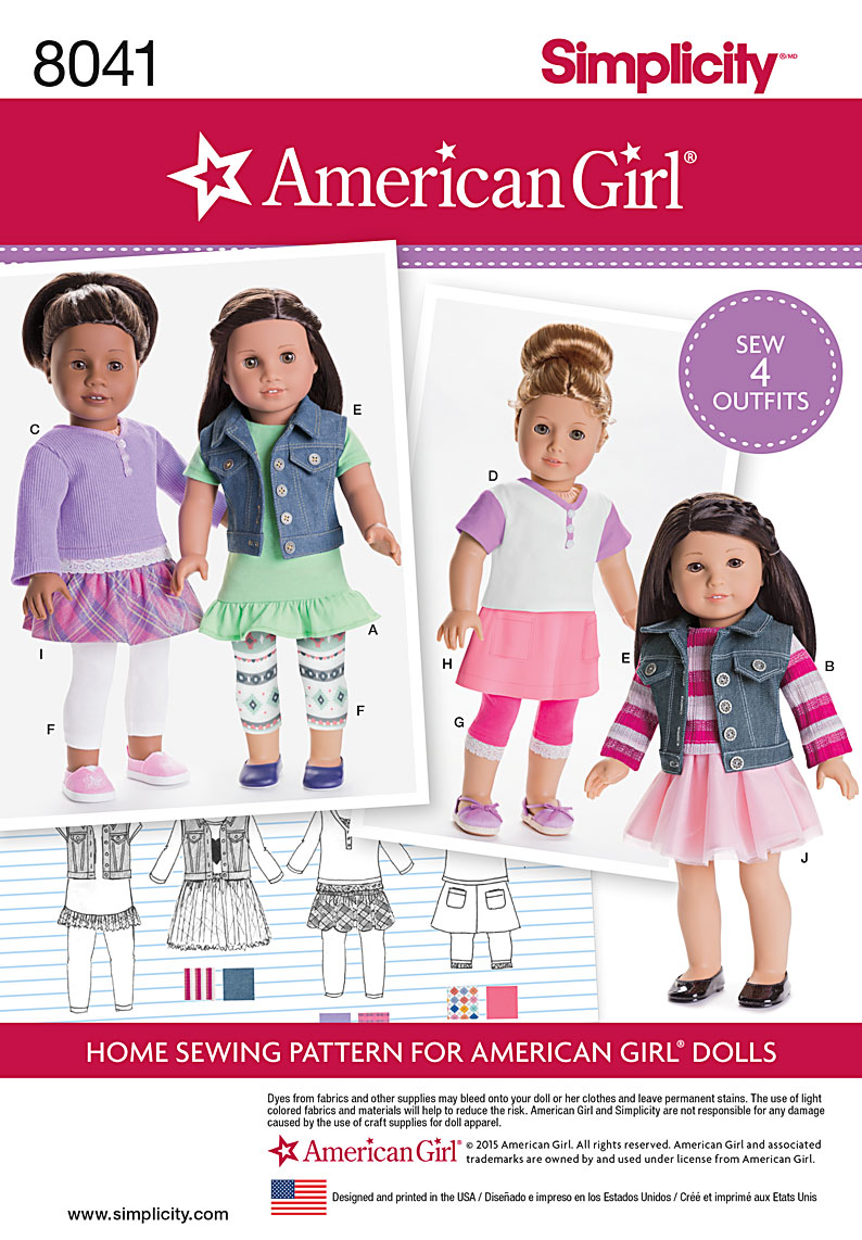 Simplicity 8041 American Girl Doll Clothes for 18 Doll