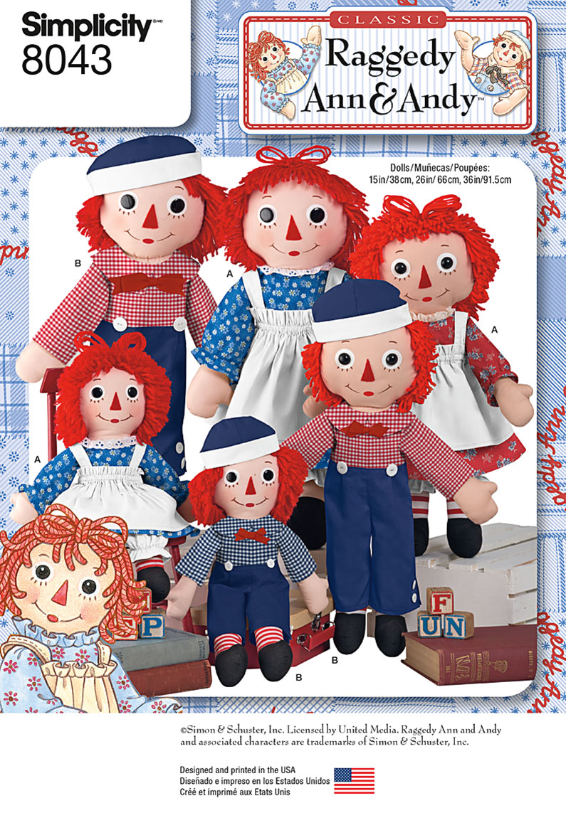 Simplicity 8043 Raggedy Ann & Andy Dolls