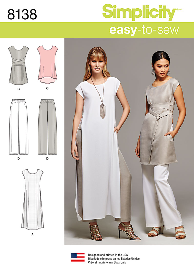 Simplicity Pattern 8138 Misses' Easy-to-Sew Tunics and Pull-on Pants