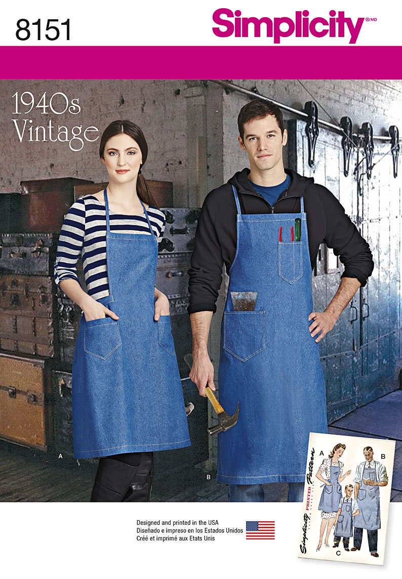 Simplicity Simplicity Pattern 8151 Vintage Aprons for Boys, Girls, Misses  and Men