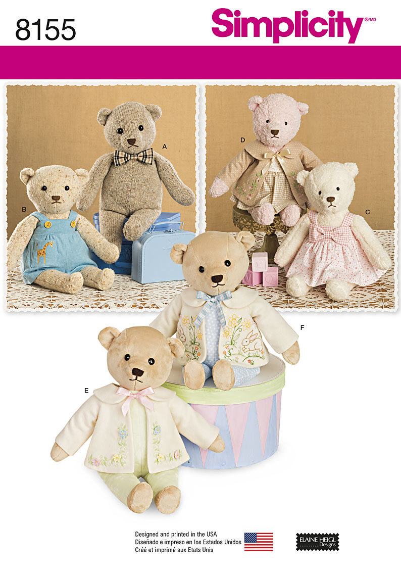 Simplicity Simplicity Pattern 8155 Stuffed Bears with Clothes