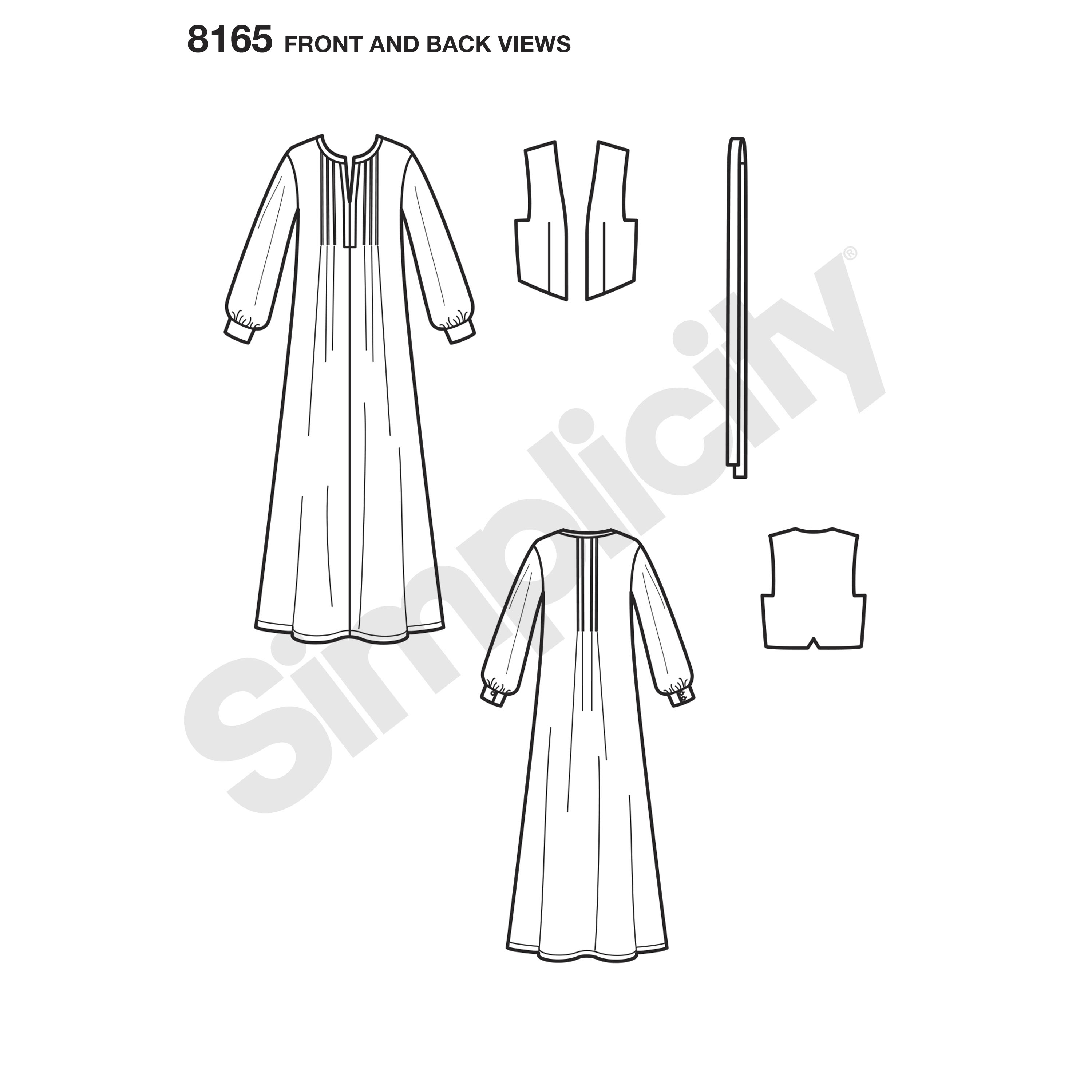 Simplicity 8165 Misses' Maxi Dress, Vest and Tie