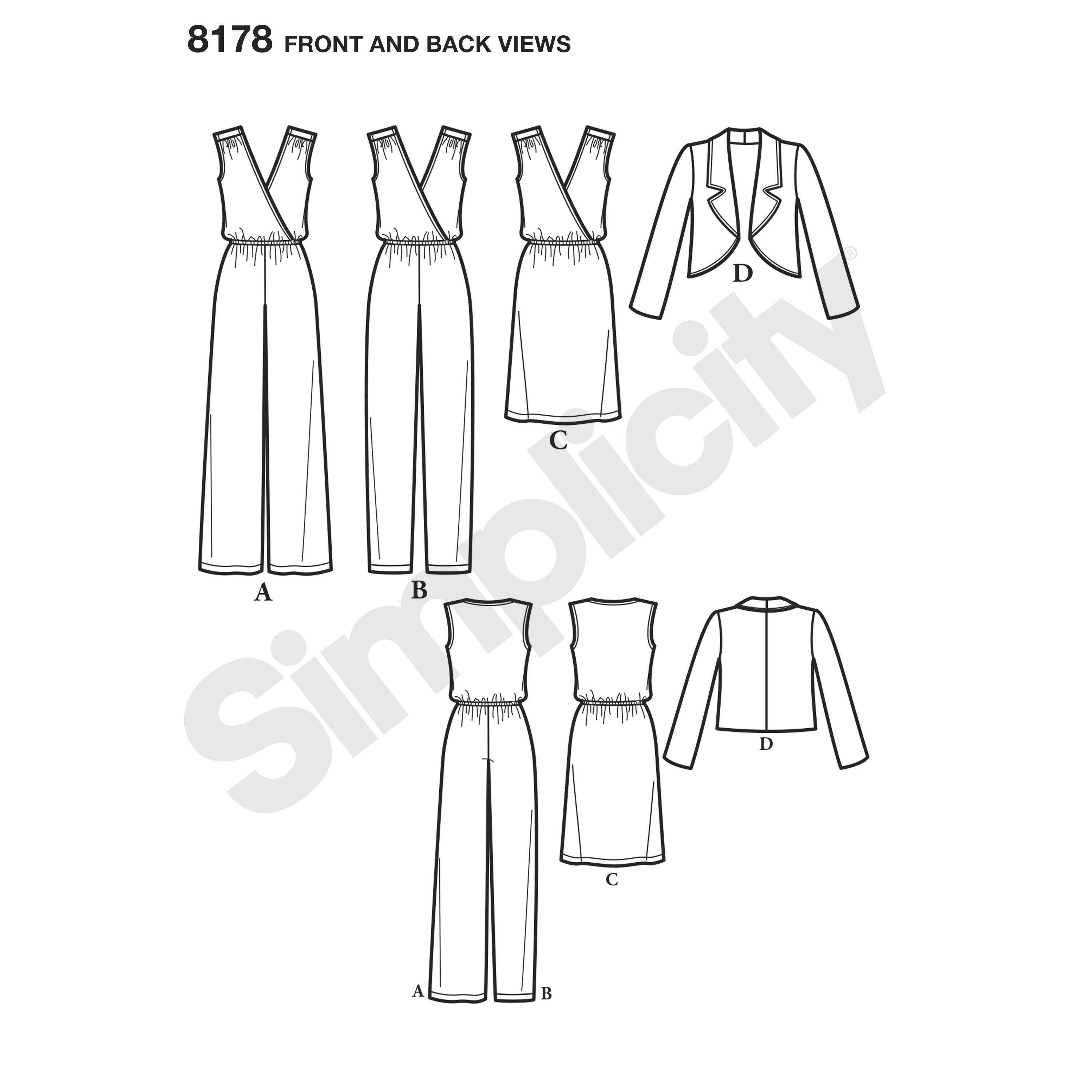 Robe et Veste Blanc Simplicity 8178 Patrons Jumpsuit avec Deux Jambes Large
