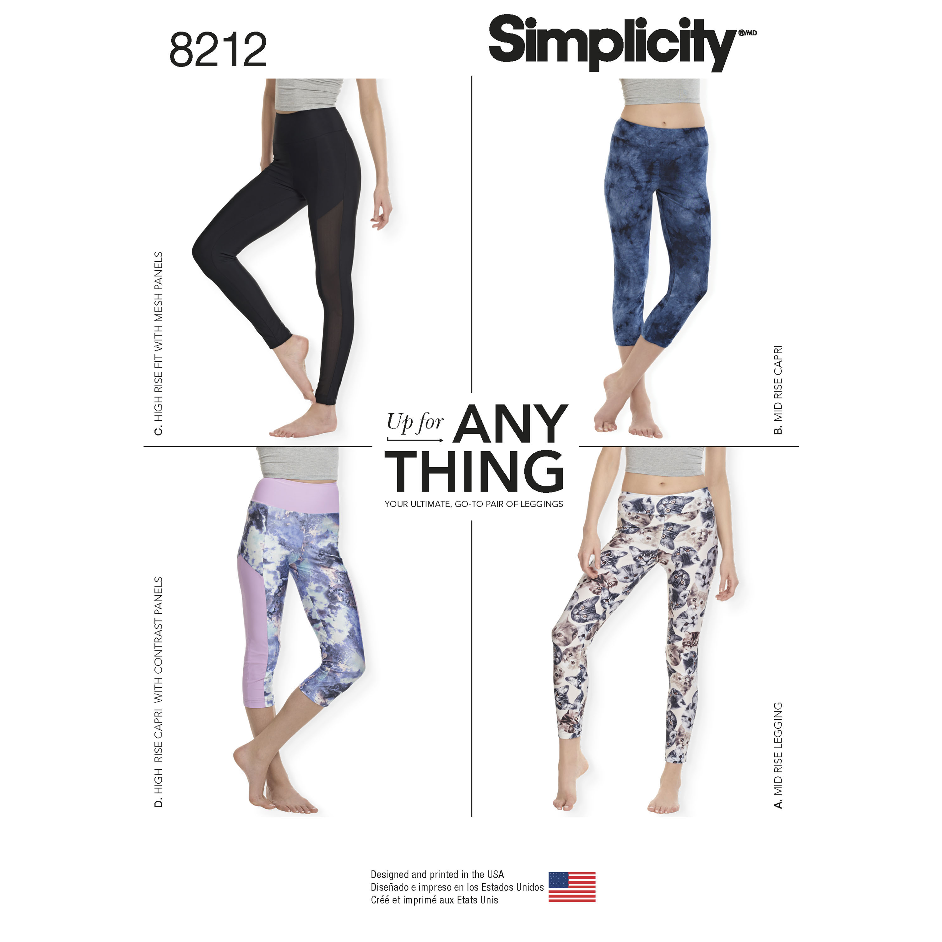 Uncut Simplicity 8424 Sewing Pattern, Knit Leggings in Two Lengths