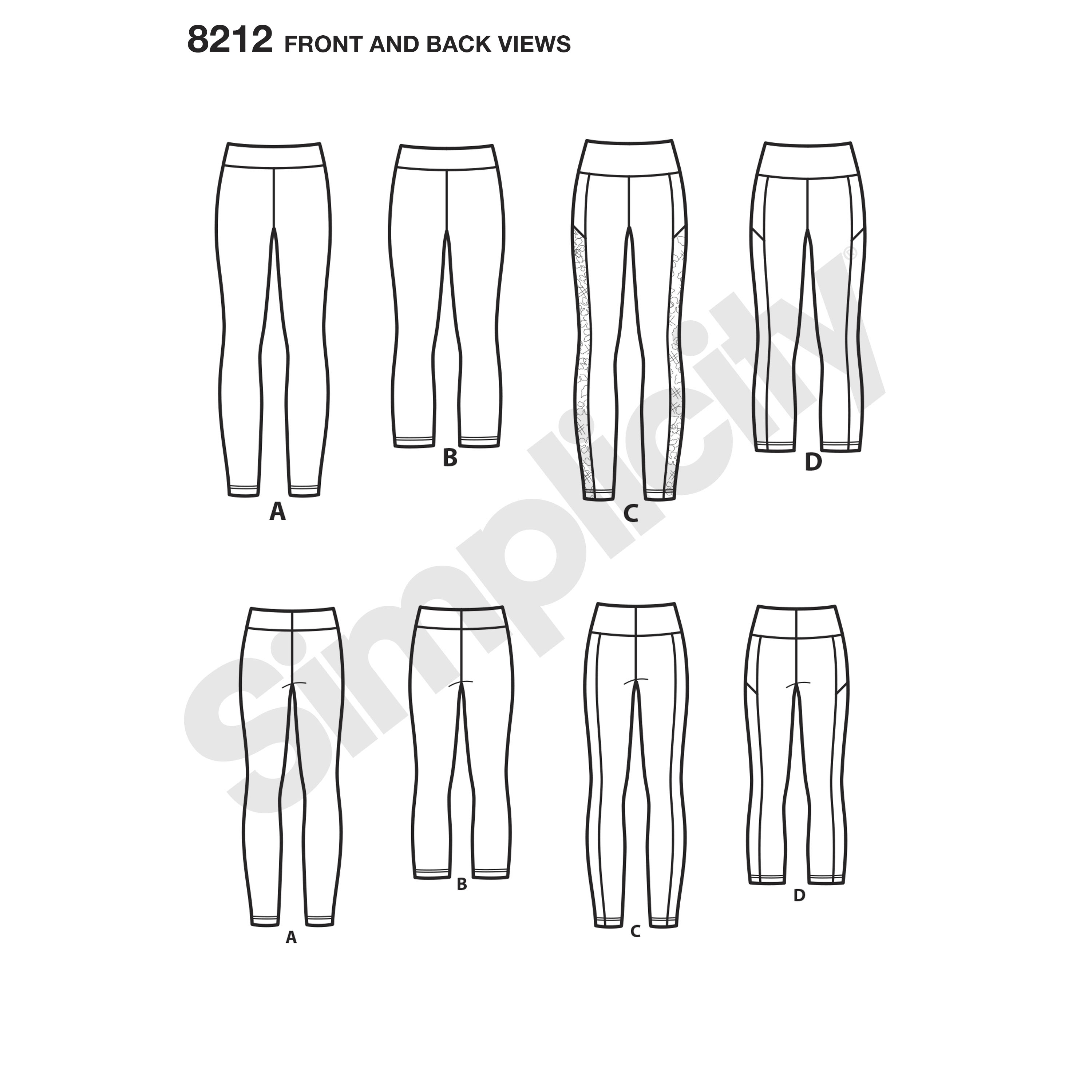 Simplicity 8212 Women's Knit Leggings Sewing Pattern, Sizes XXS