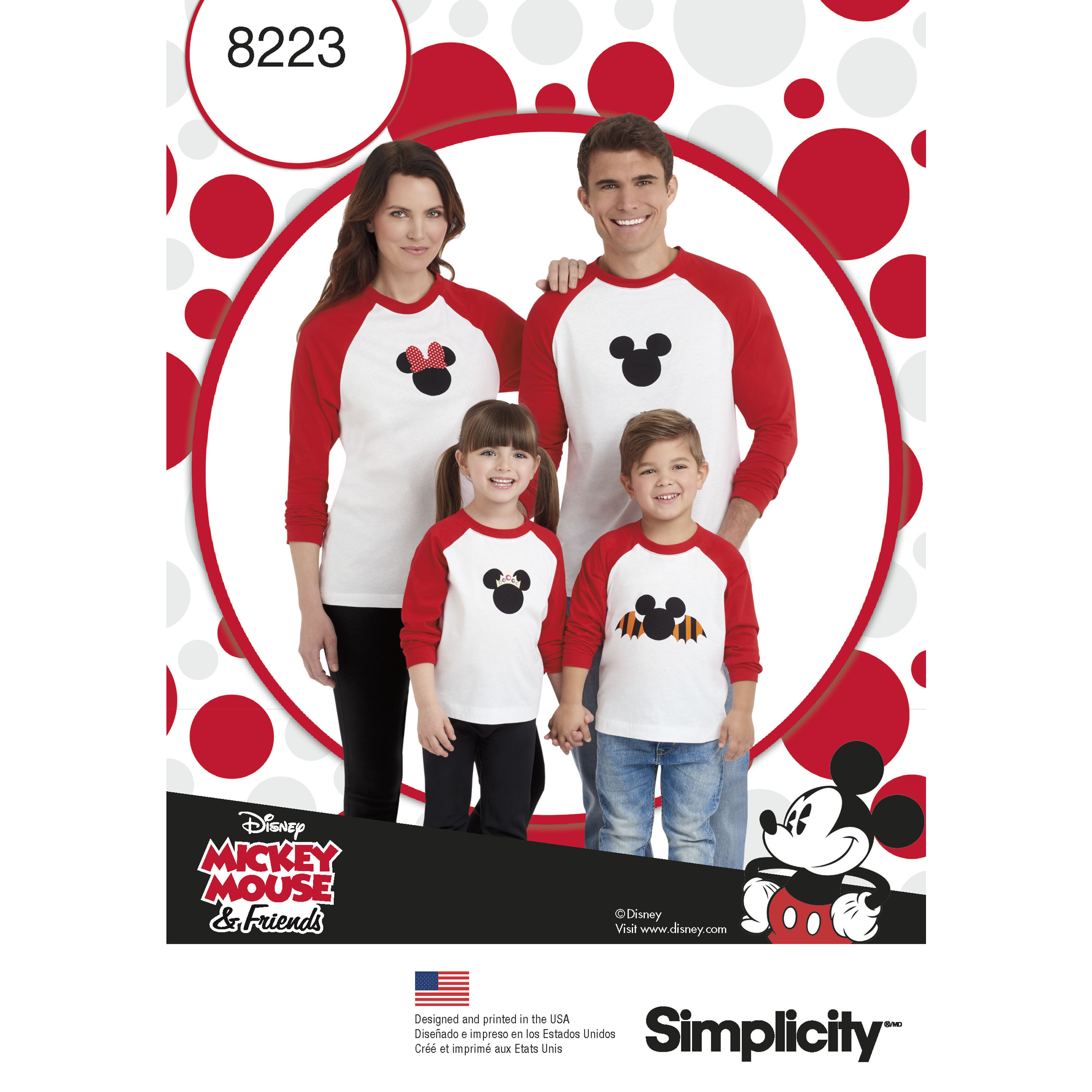 New Simplicity sewing pattern 8223 A Disney Mickey et ses amis haut à manches longues AD 