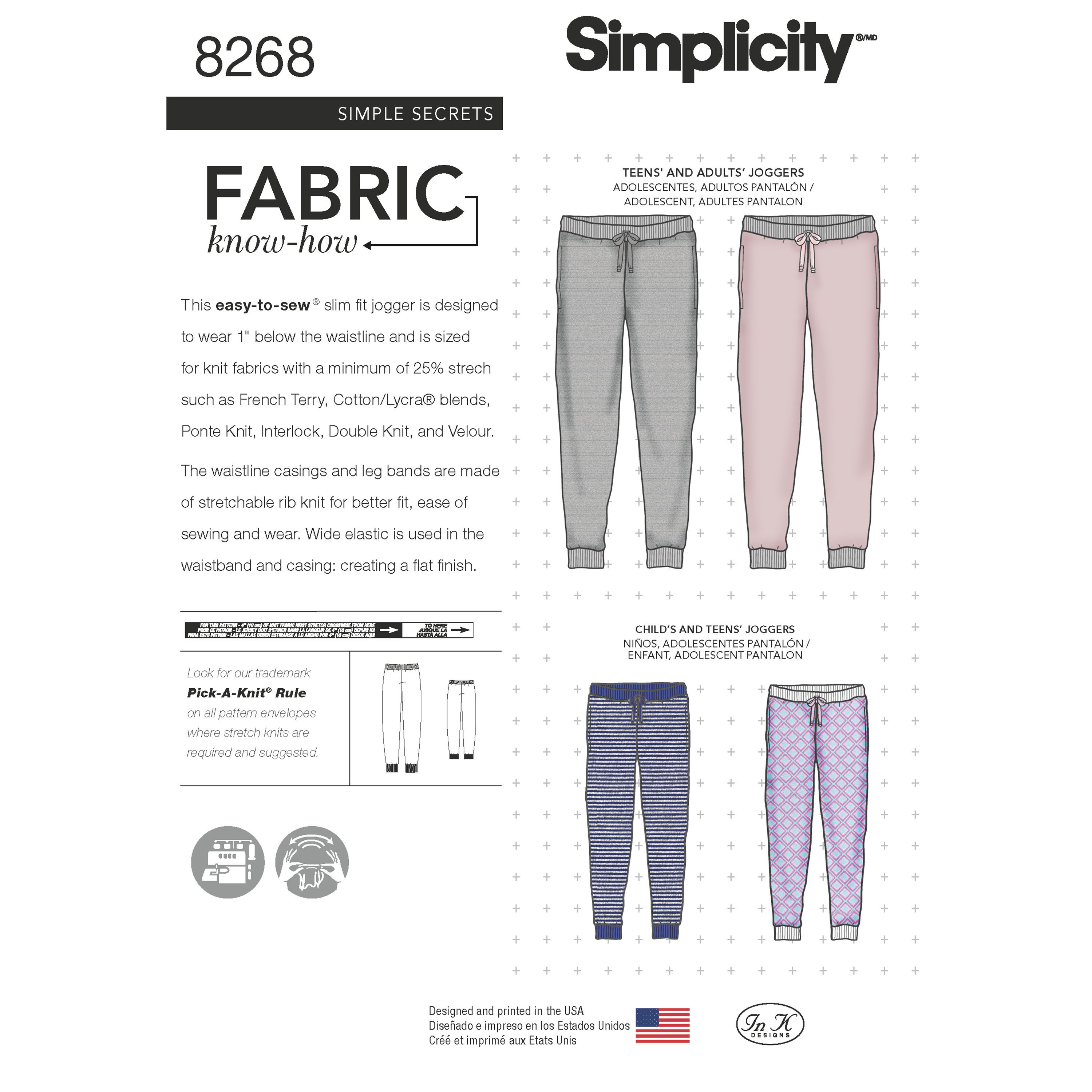 Simplicity Simplicity Pattern 8268 Child's, Teen's and Adult's Slim Fit  Knit Jogger