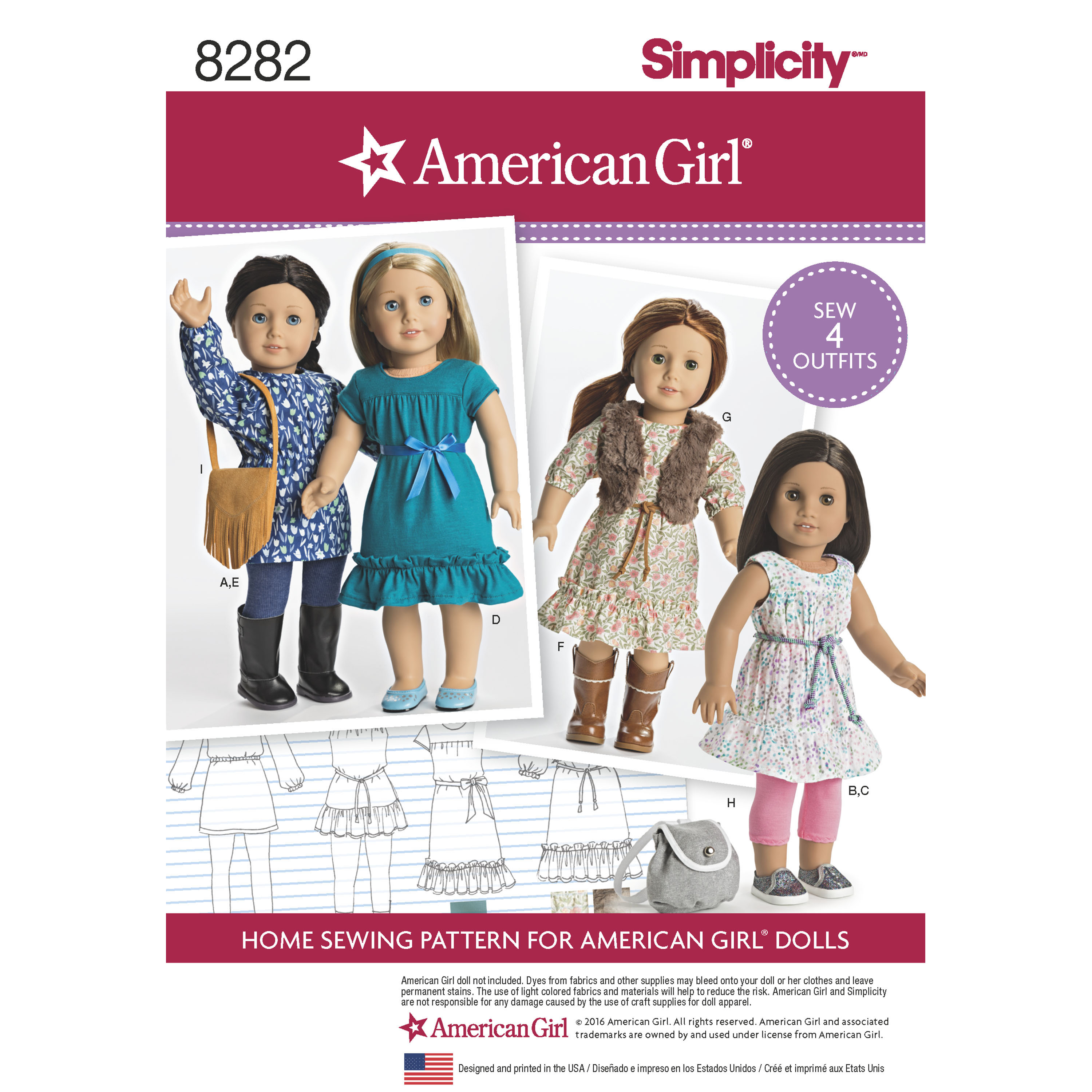 Simplicity Simplicity Pattern 8282 American Girl 18 Doll Clothes