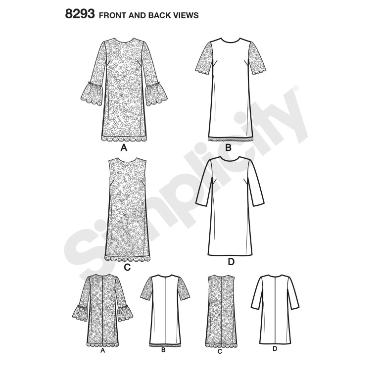SIMPLICITY SEWING PATTERN 8293 MISSES 14-22 SIMPLE SHEATH DRESSES W/ VARIATIONS 
