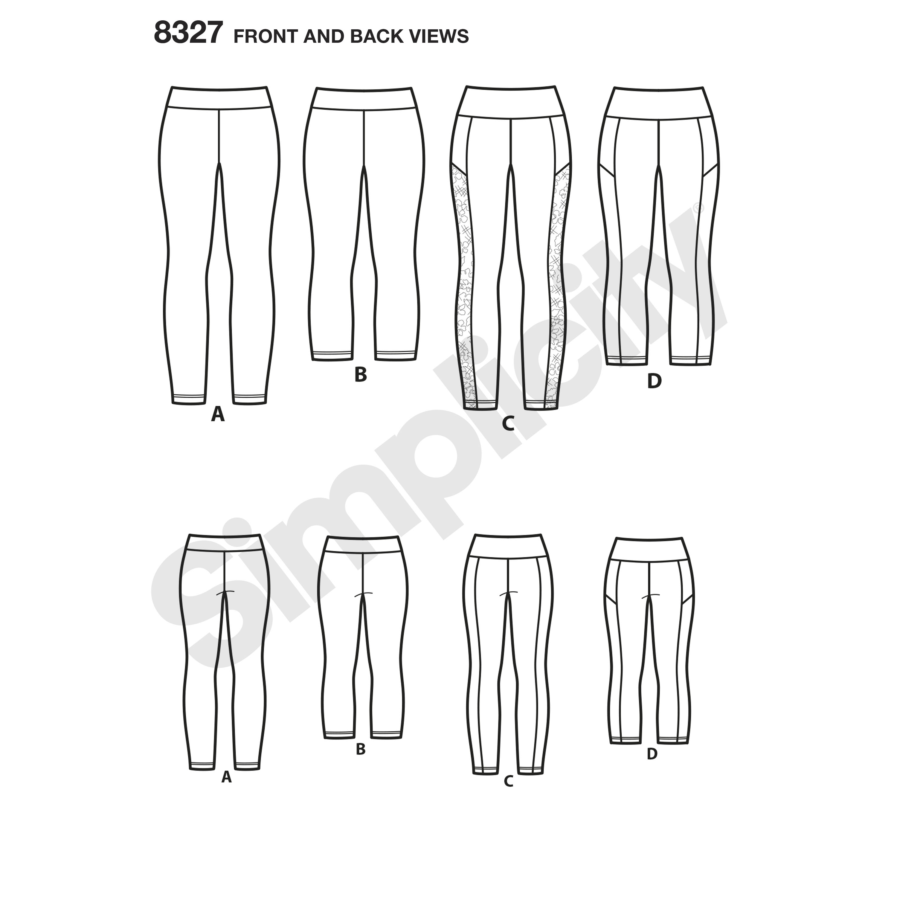 Simplicity 8327 Women's Knit Leggings with Length Variations