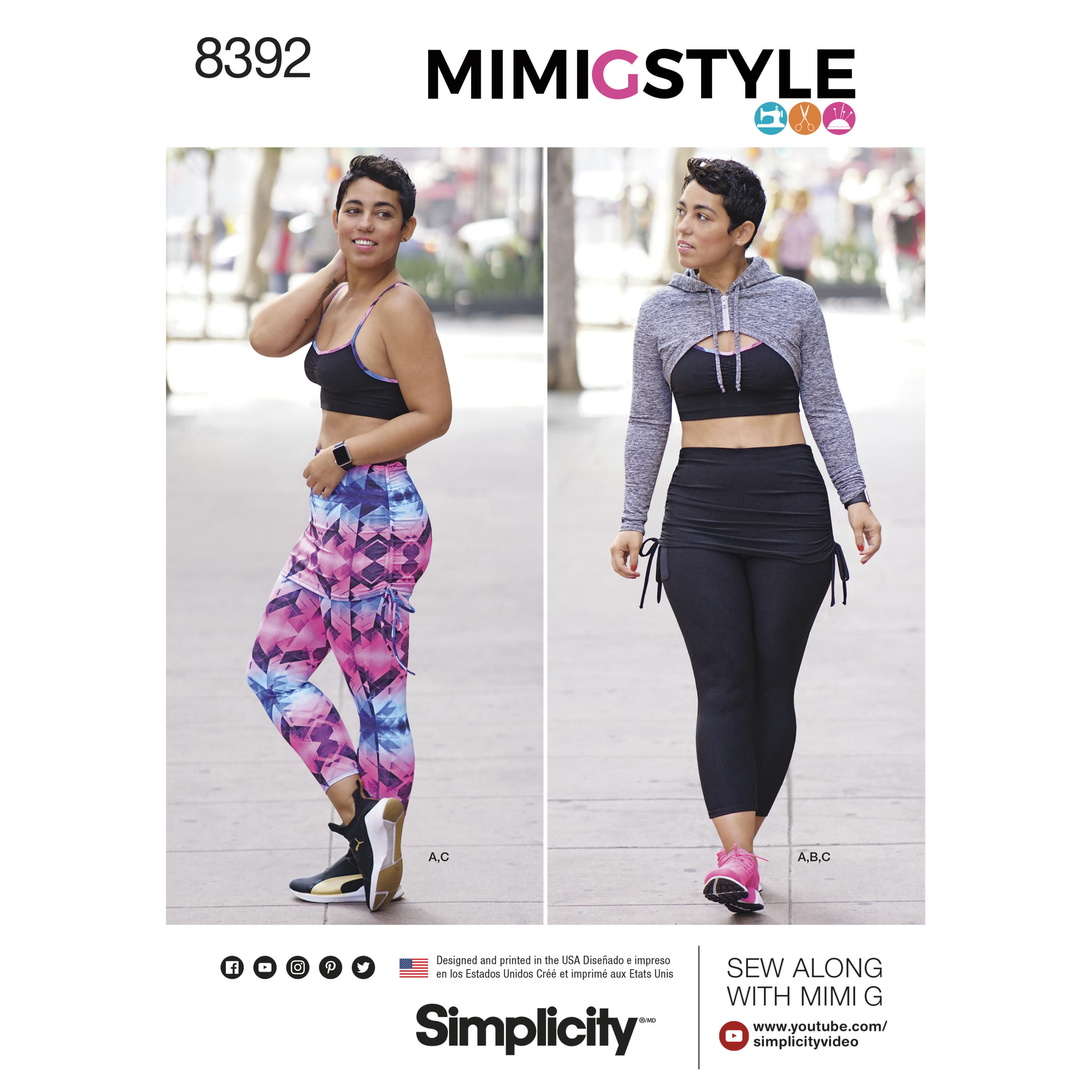 Simplicity 8392 Misses' Knit Sports Bra, Cropped Leggings with Attached  Skirt and Mini Hoodie