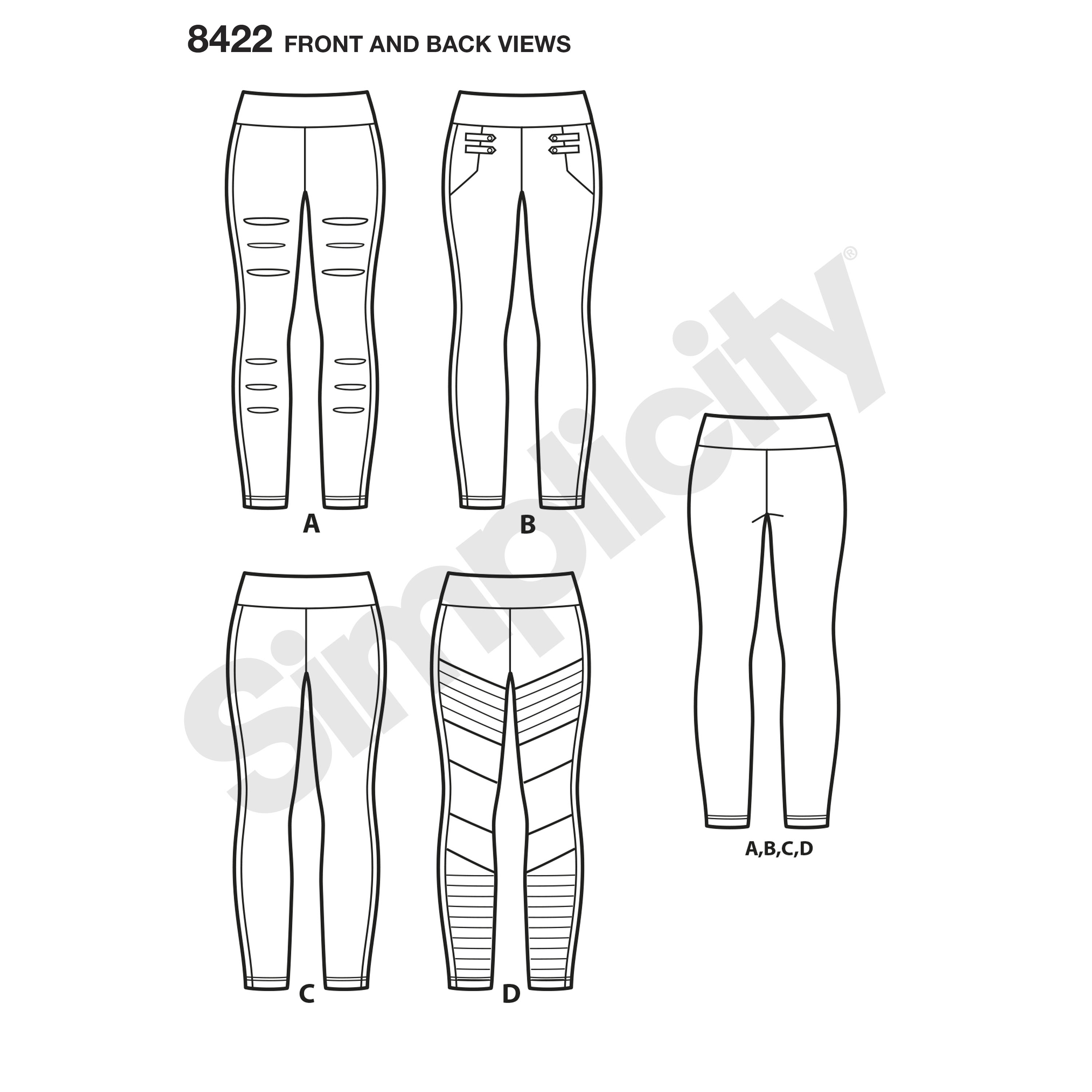Simplicity 8422 Misses' Knit Leggings with Front Varaitions