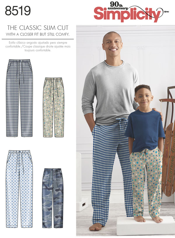 Simplicity Pattern 8519 Boys' and Men's Slim Fit Lounge Pants