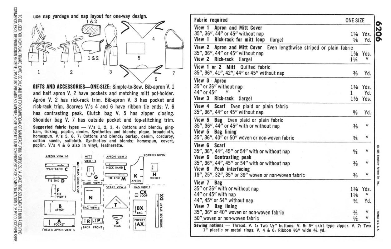 Simplicity 6206 Vintage Gifts and Kitchen Accessories