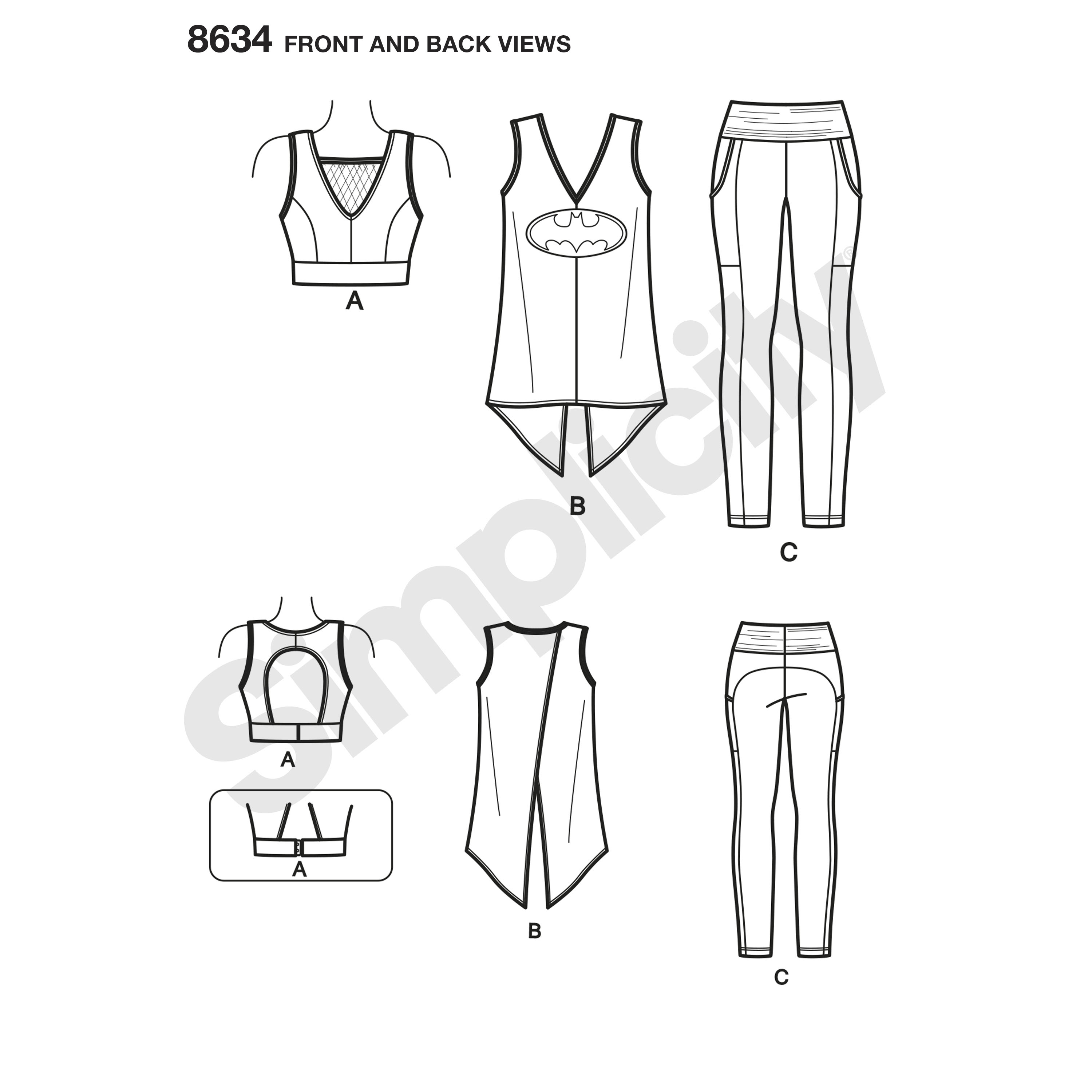 Simplicity 8634 Misses' Knit Sports Bra, Top and Leggings