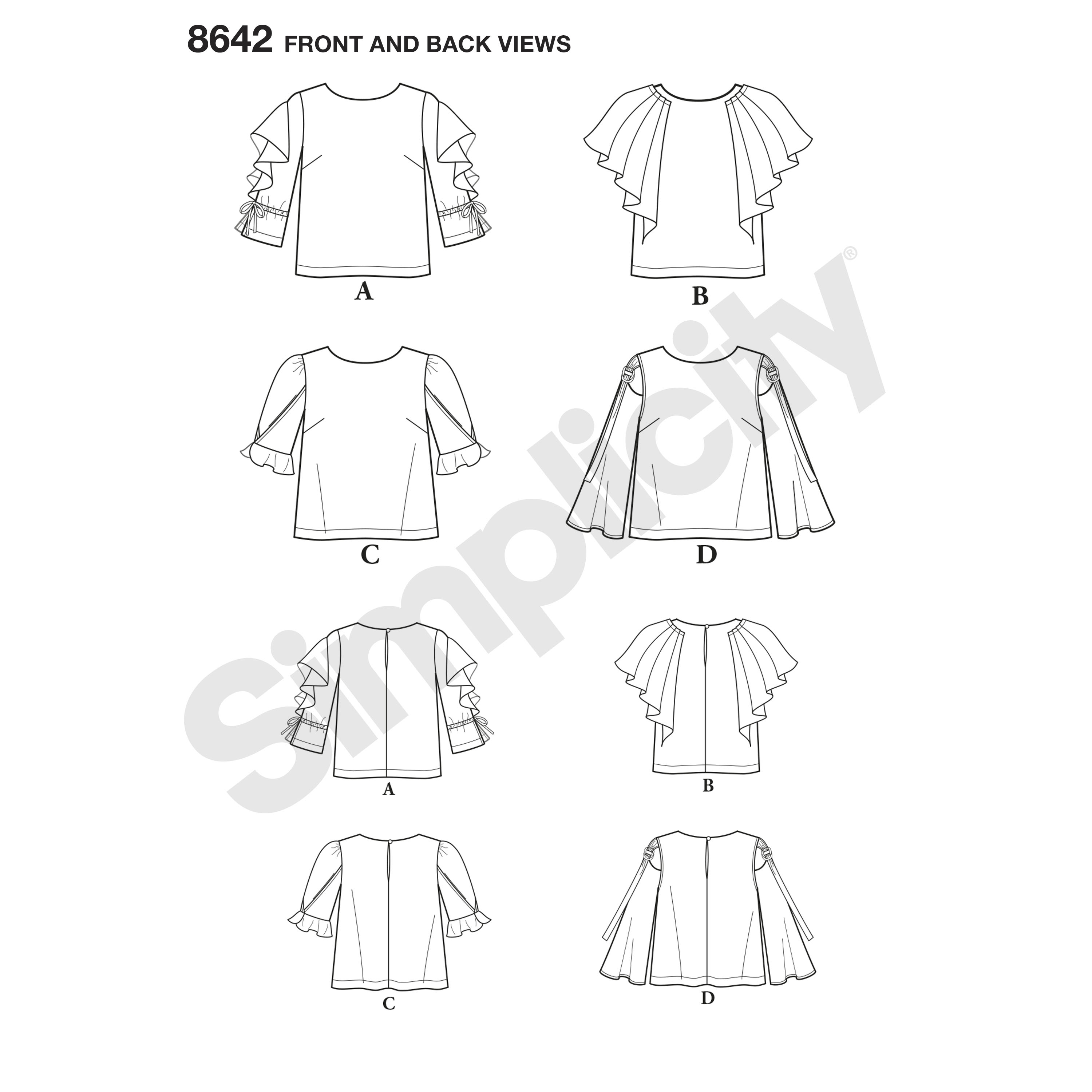 Simplicity 8642 Misses' Tops with Sleeve Variations