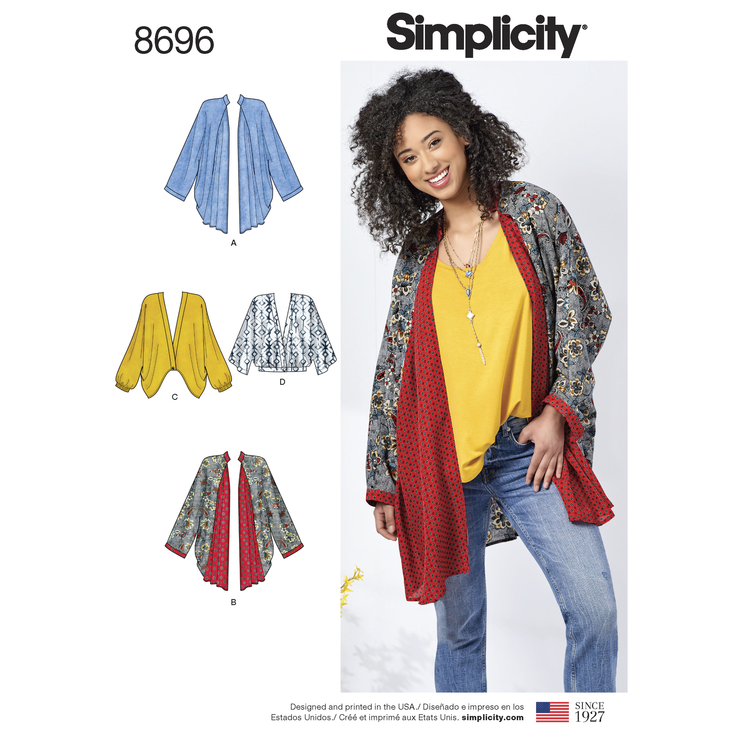 Simplicity Misses Fashion Kimonos Pattern, Multicolor, XL