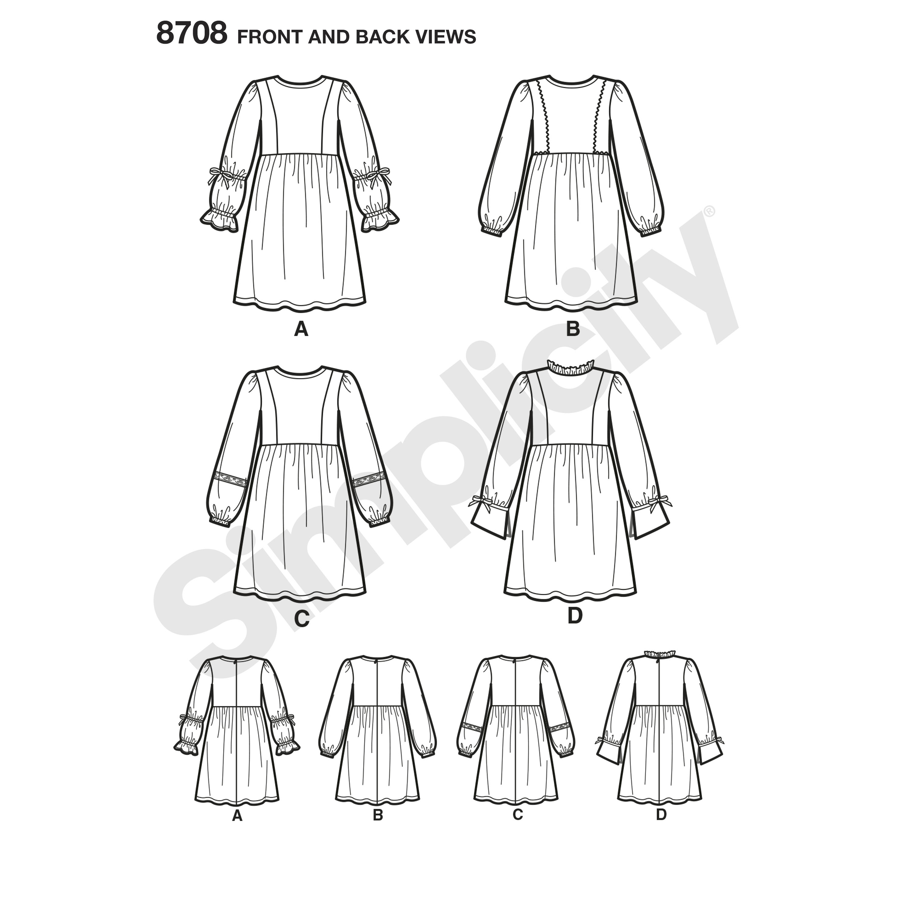 Simplicity 8708 Child's and Girls' Dress with Sleeve Variations