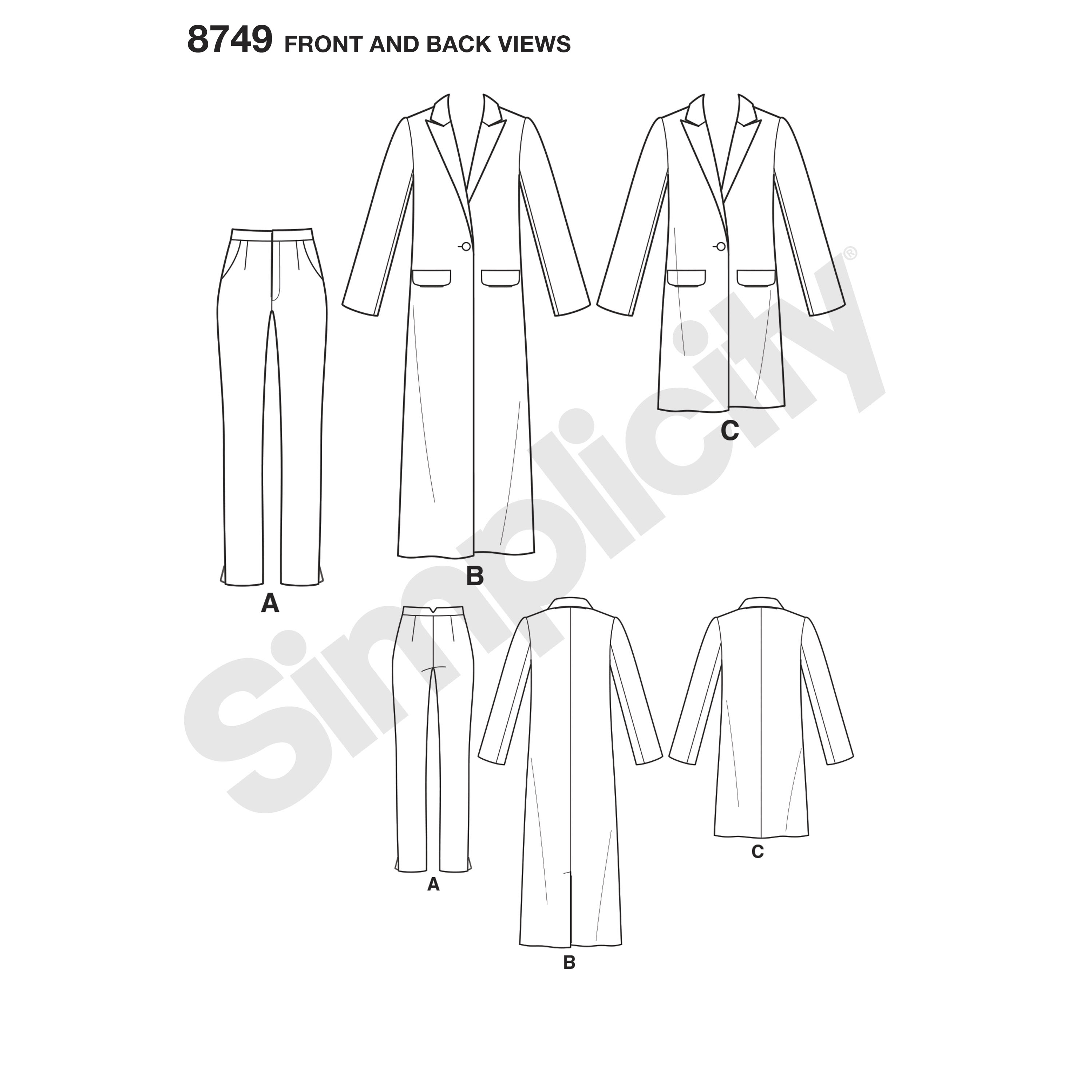 Simplicity Pattern 8749 Mimi G Coat & Trousers Set Sewing Pattern
