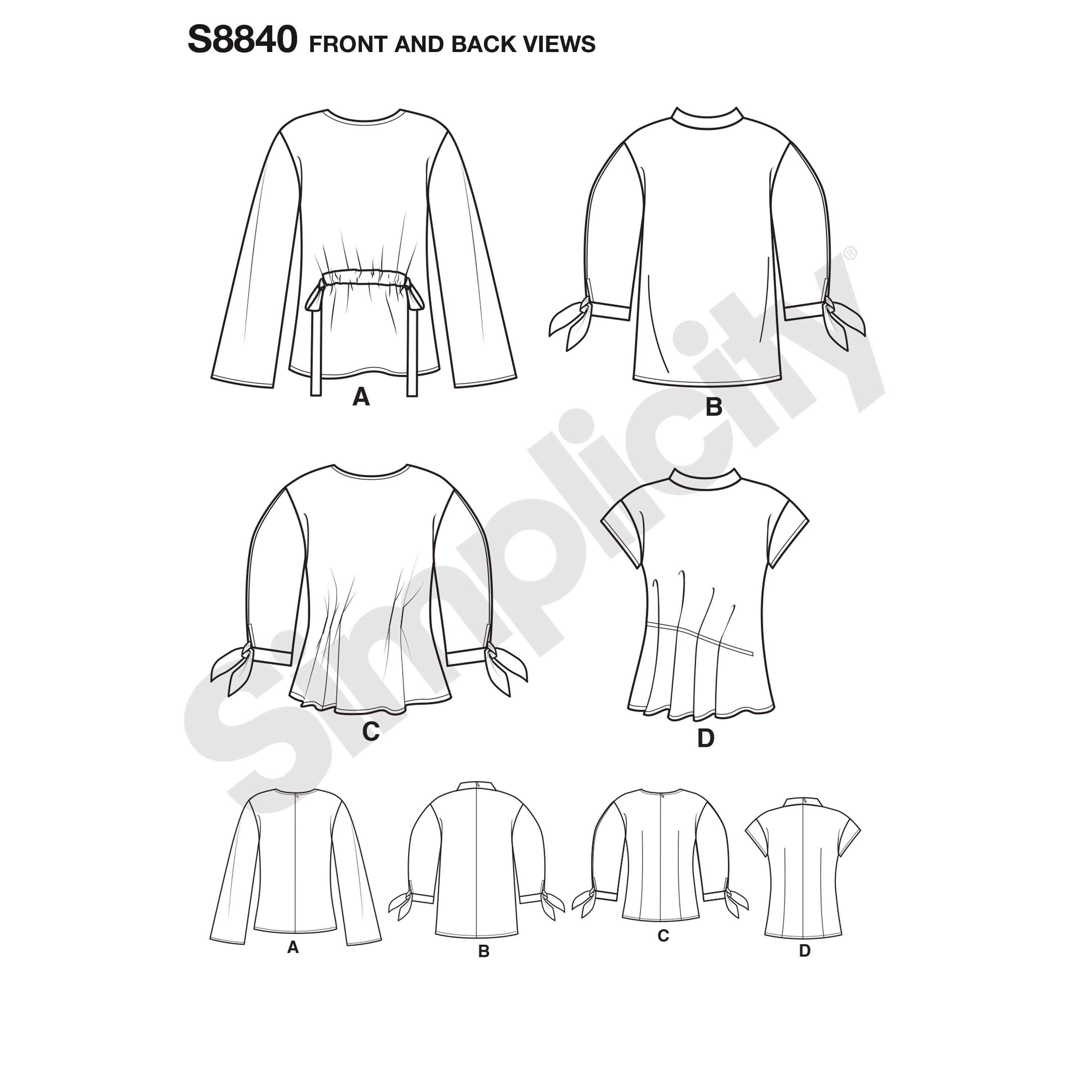 Simplicity 8840 Misses' Top with Length, Front, and Sleeve Variations
