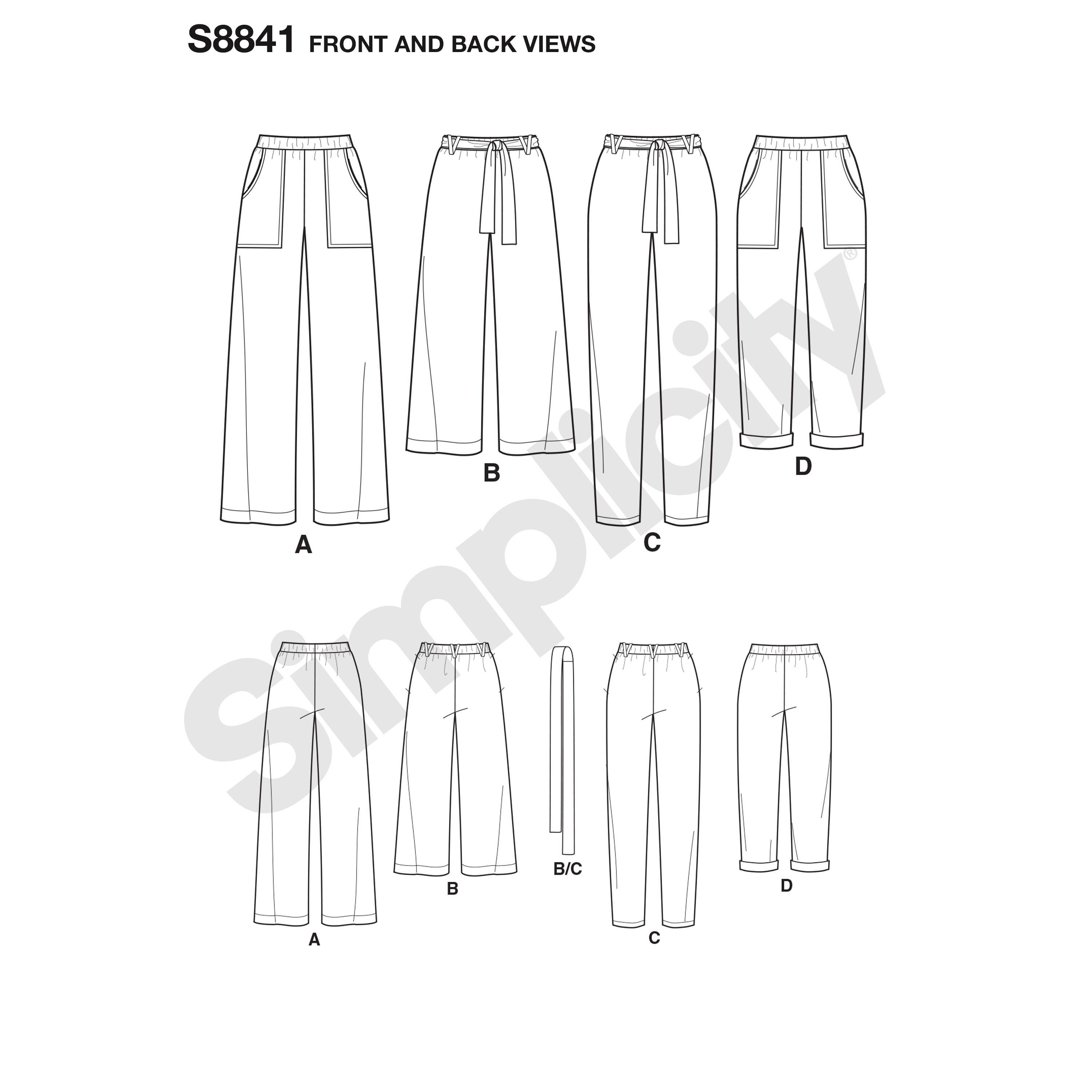 Simplicity 8841 Misses' Wide or Slim-Leg Pull-On Pants