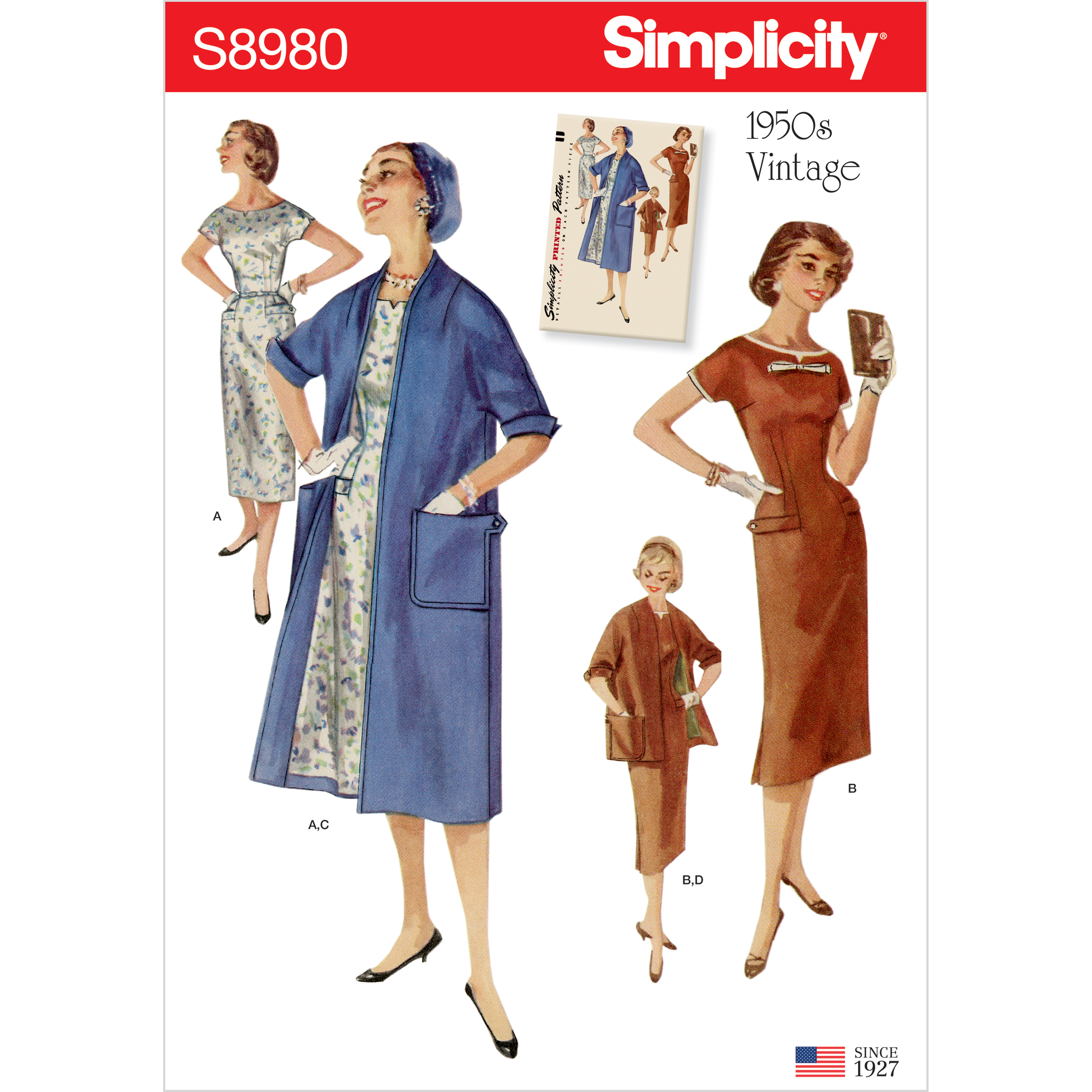 Vintage Womens Simplicity 7987 dress Sewing Pattern UNCUT Size 8-20