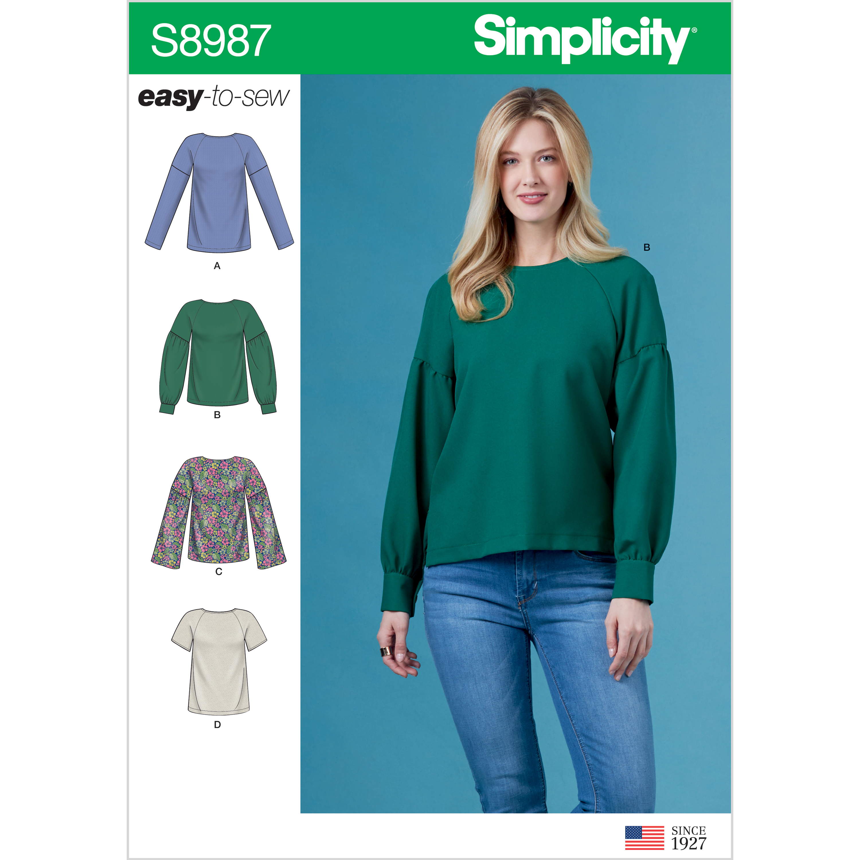 Simplicity 8987 Misses' Tops with Sleeve Variations