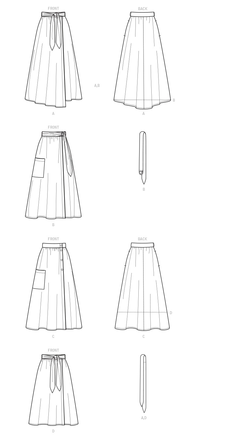 Simplicity 9109 Misses' Wrap Skirts In Various Lengths With Tie Options