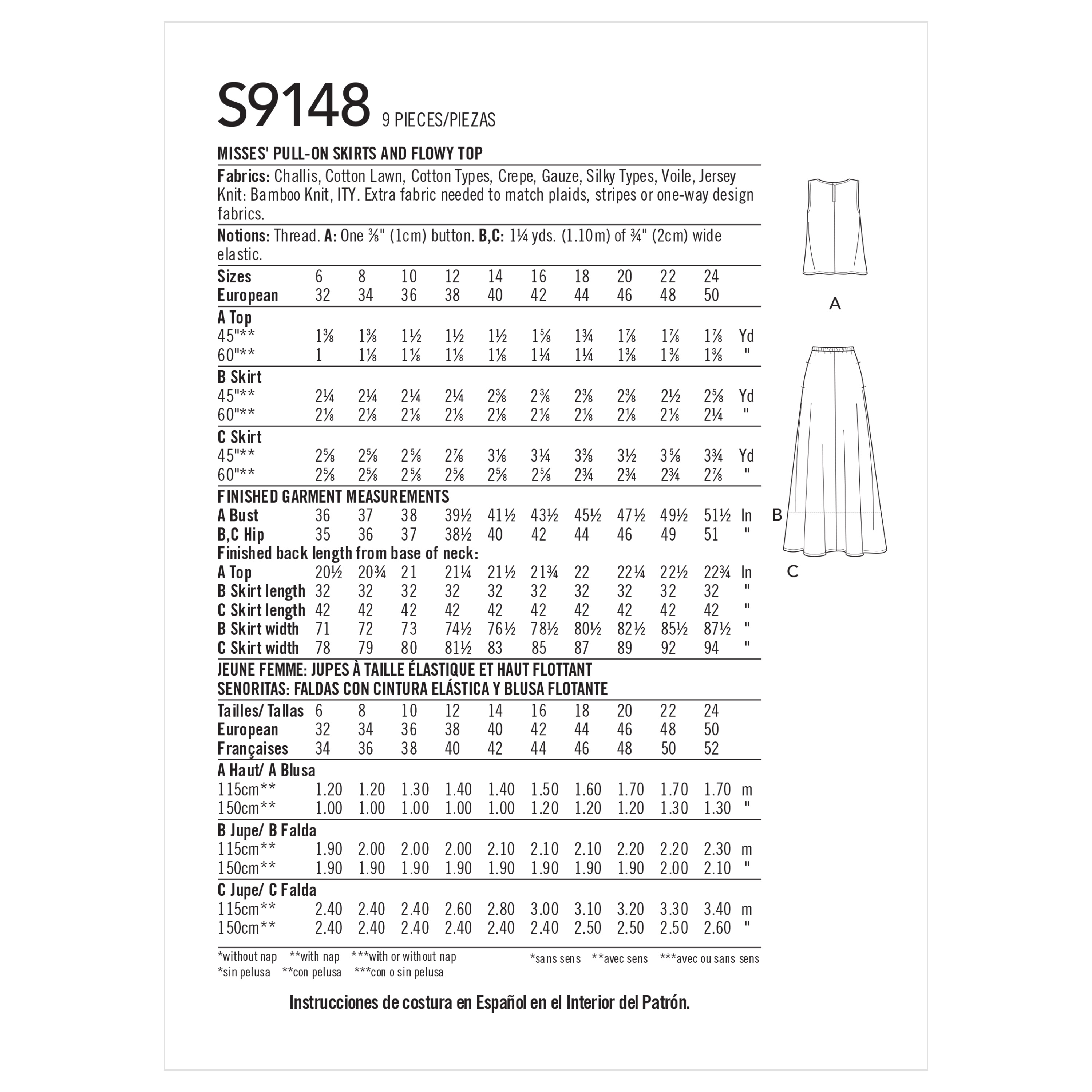 Simplicity 9148 Misses' Skirts & Top