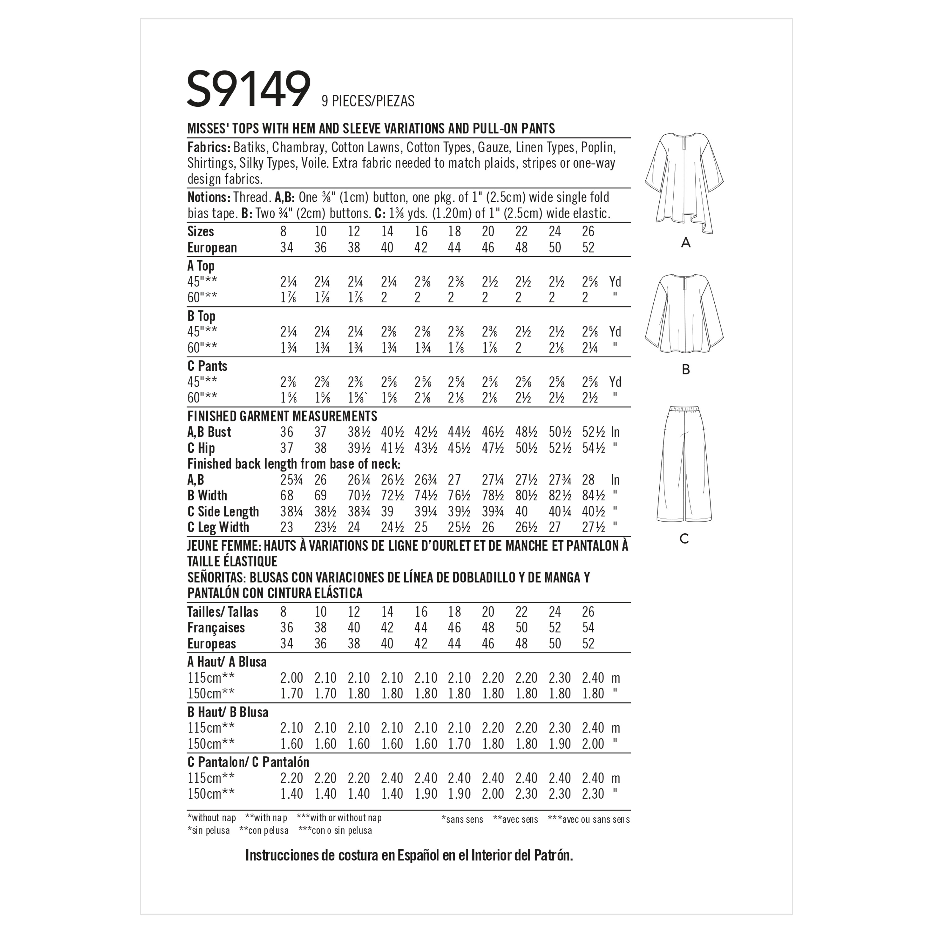 Simplicity 9149 Misses' Tops & Pants