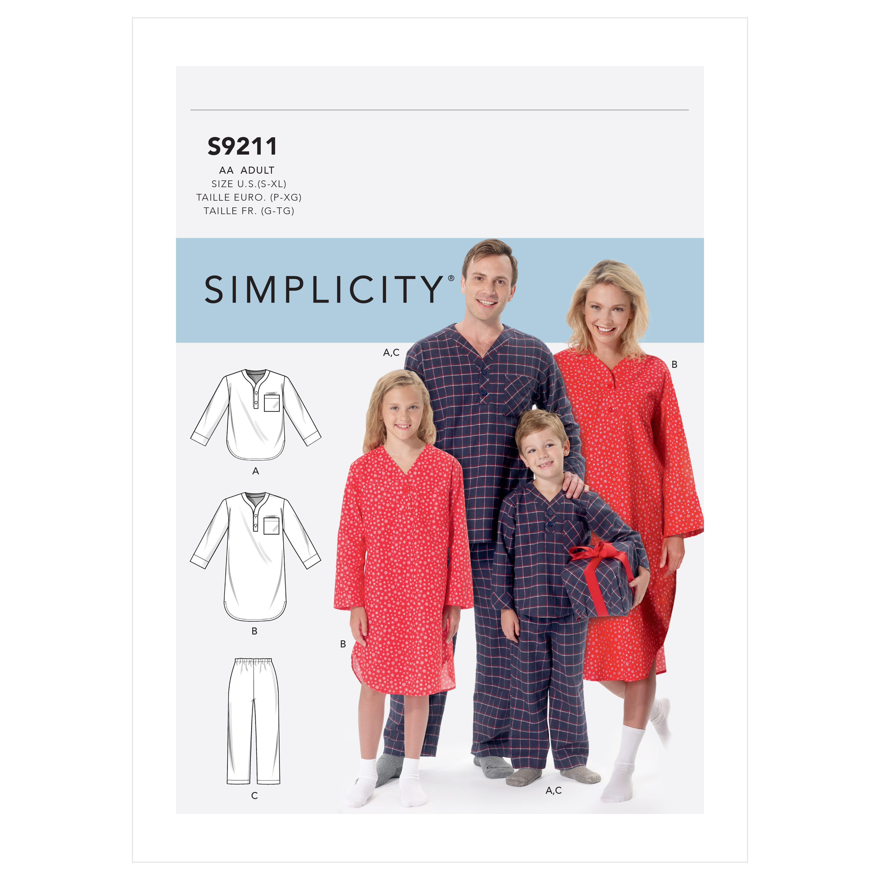 Simplicity 9211 Missesmensboysgirls Patch Pocket Top Nightshirt And Pants 6444