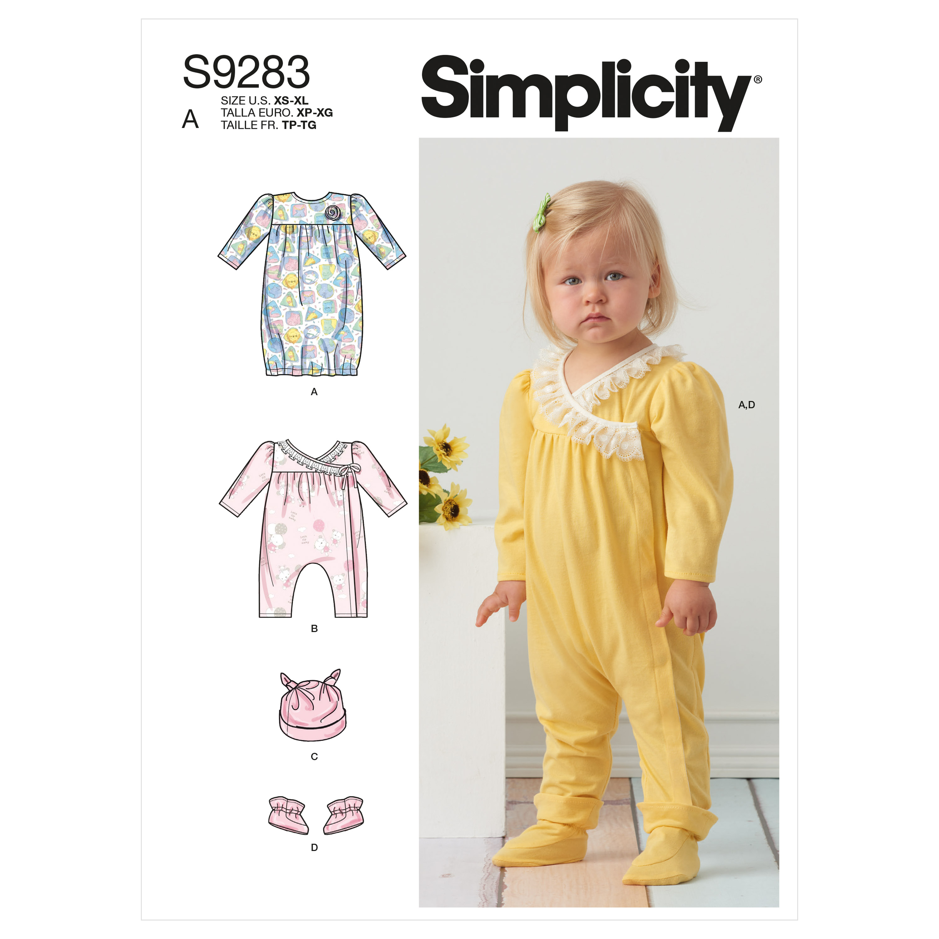 Simplicity 9283 Infants' Knit Gathered Gown & Jumpsuit