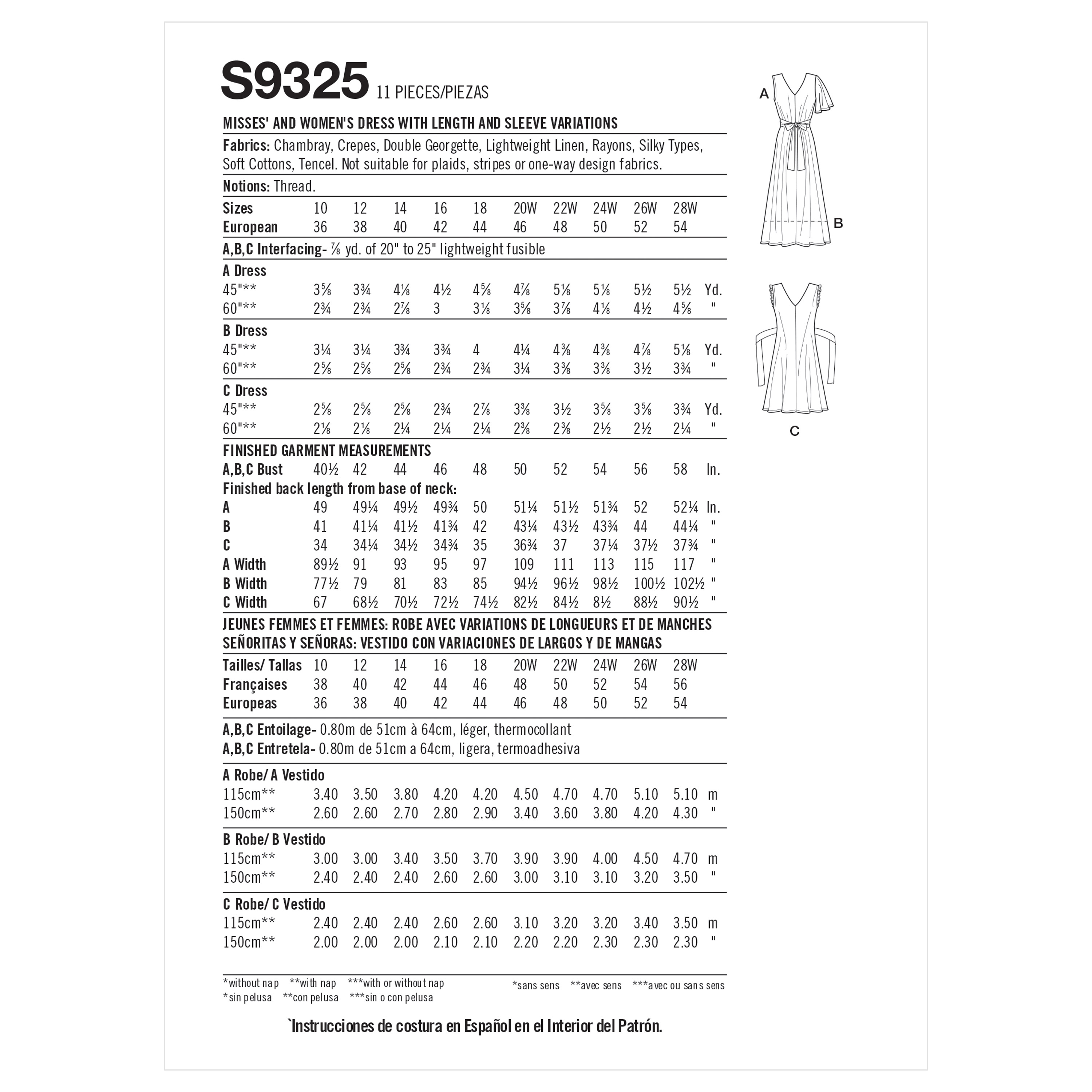 Simplicity 9325 Misses' and Women's Dress with Length and Sleeve Variations
