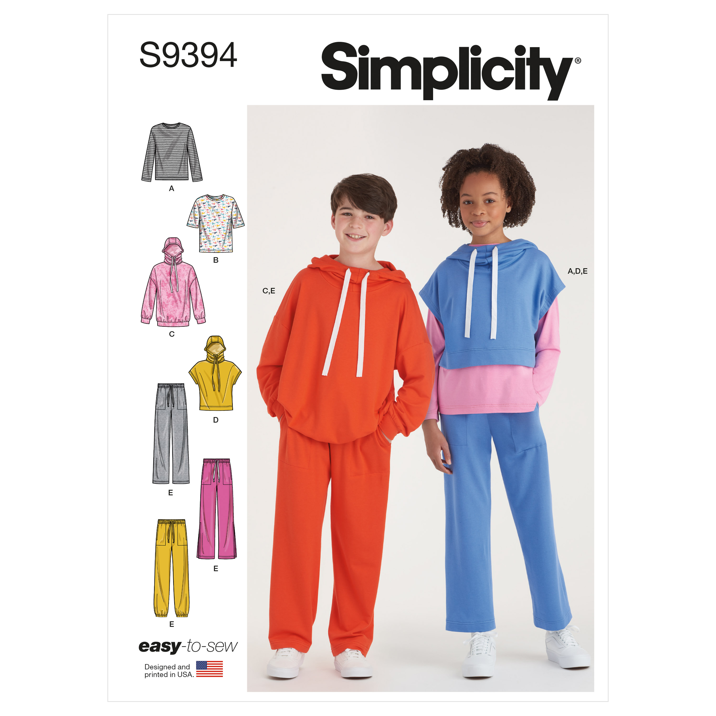 Simplicity 9394 Boys and Girls Oversized Knit Hoodies Pants and