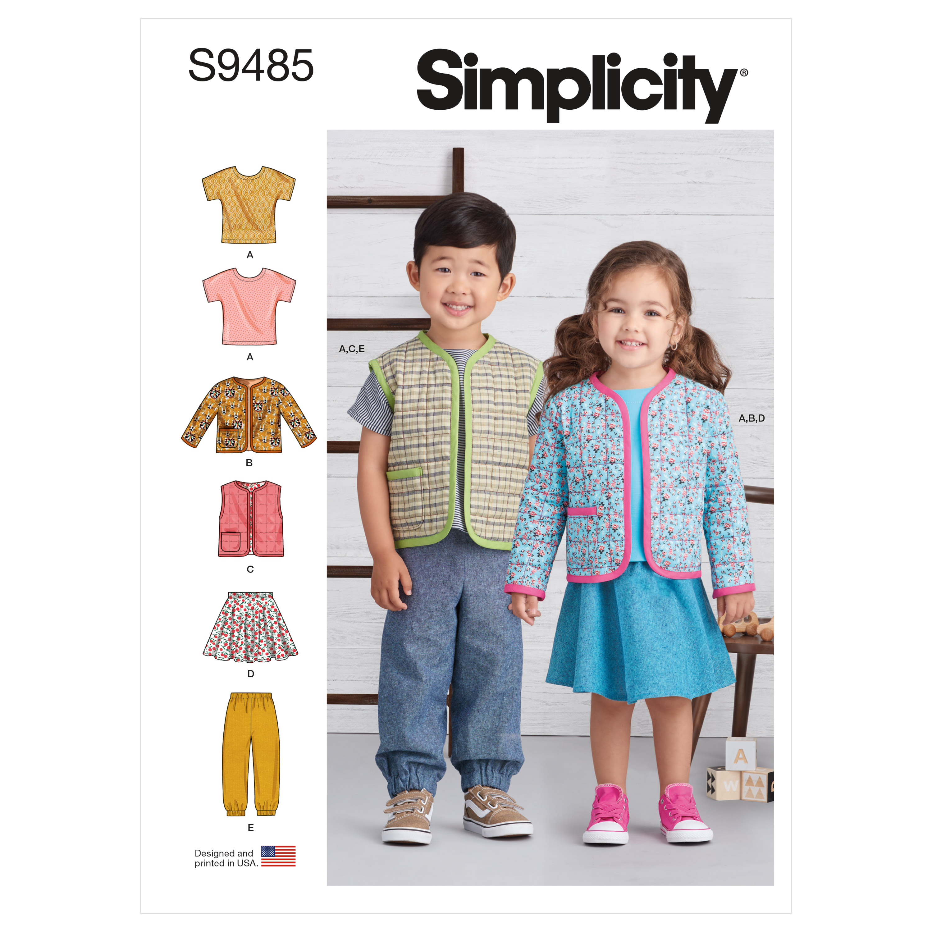 Simplicity 9485 Toddlers' Knit Top, Jacket, Vest, Skirt and Pants