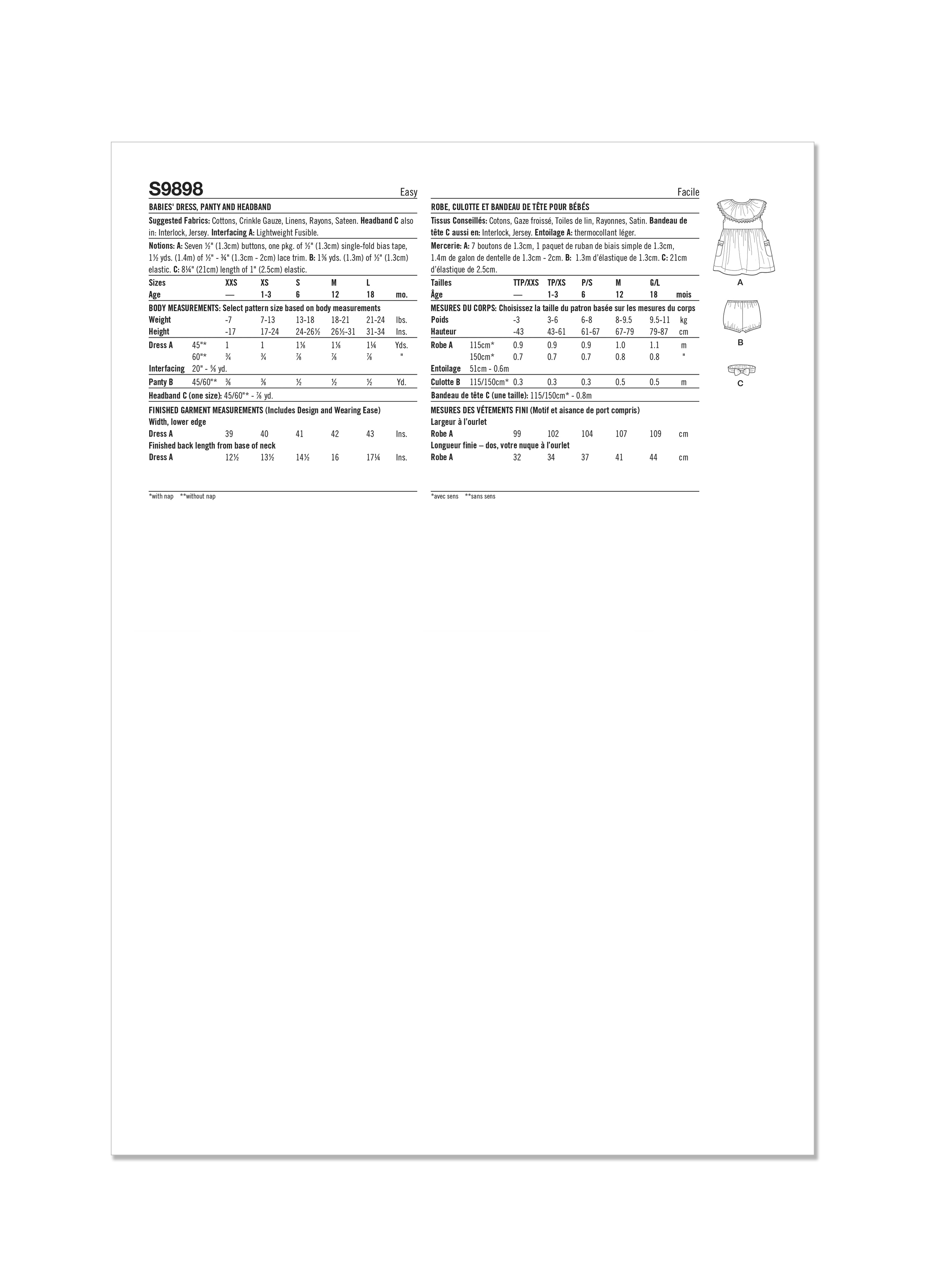 Simplicity 9898 Babies' Dress, Panty and Headband