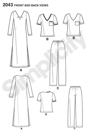 Simplicity 2043 Misses Pants and knit nightgown or top